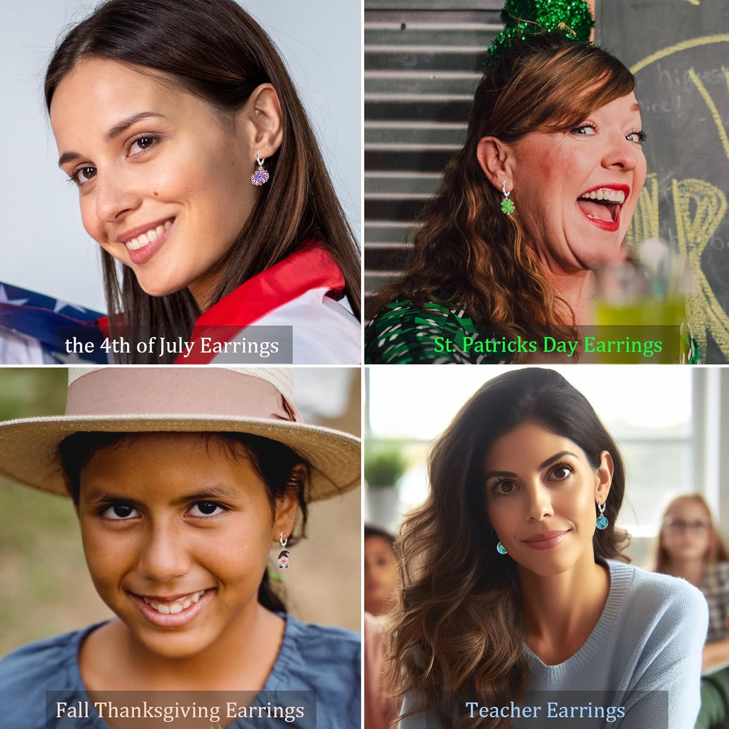 16 Pairs Hypoallergenic Holiday Small Hoop Dangle Earrings for Women Halloween Christmas Earrings for Girls Fall Thanksgiving Earring Teacher St. Patrick's Day 4th of July Earrings - Image 7