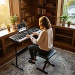 Costzon 61 Key Piano Clavier, Piano numérique électrique avec support & Banc, clés lumineuses, 200 Rythmes/Tonnes, Casques, Microphone, Sticker note, Piano Portable Clavier pour Débutants Adultes (Noir)