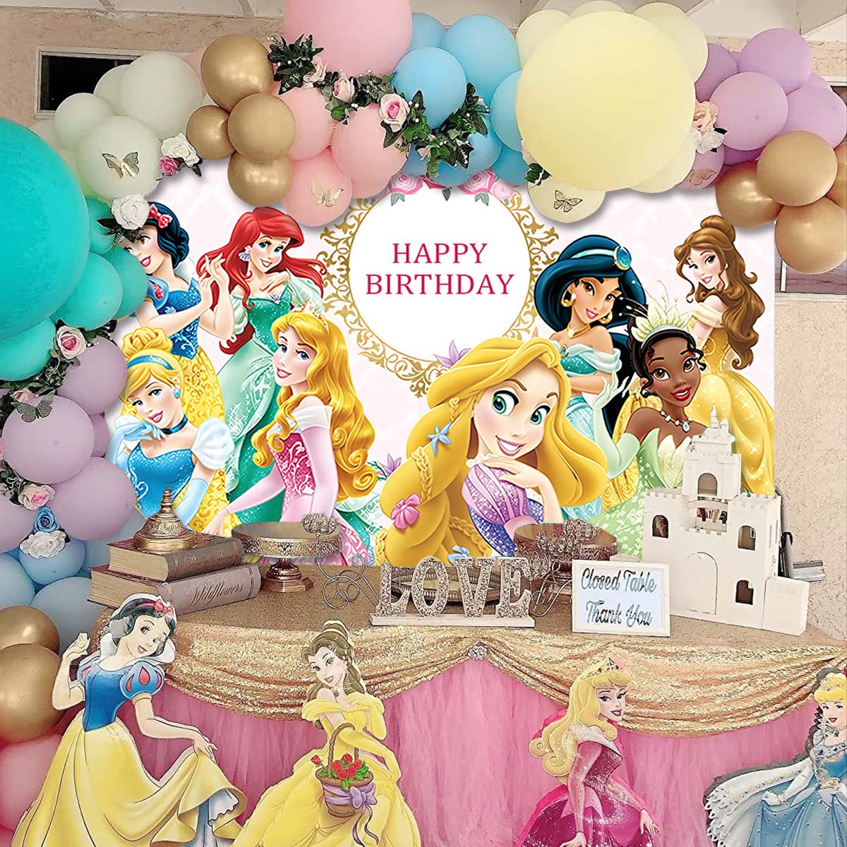 Sfondo Fotografico NTEVXZ Principessa Biancaneve Per Compleanno | Decorazione Festa 150x100 Cm In Vinile | Per Cabina Foto E Shooting - 2