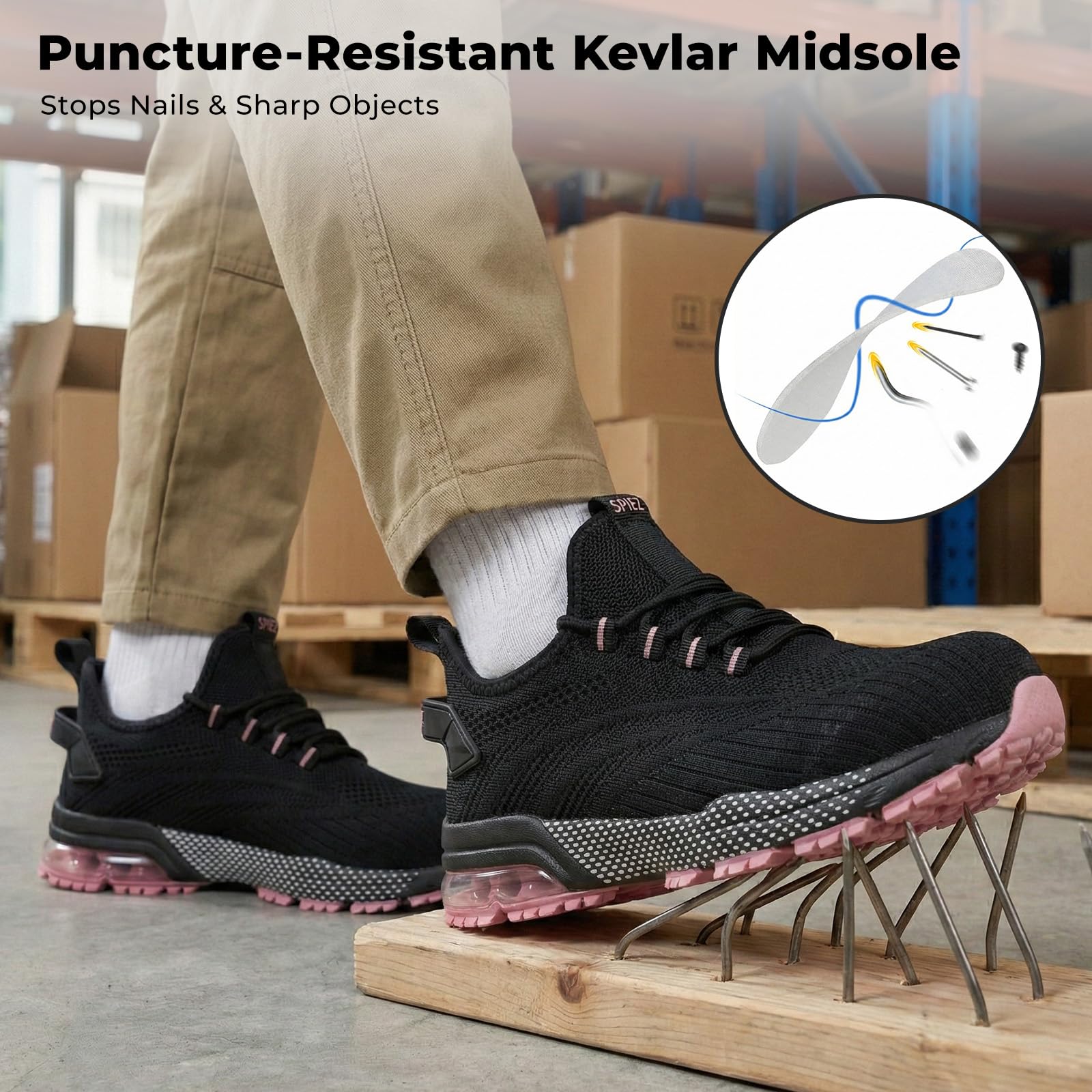 SPIEZ Sicherheitsschuhe Damen Leicht rutschfest Arbeitsschuhe für Damen Sicherheitsschuhe Mit Dämpfung für Arbeit und Alltag Rosa/Lila EU 35-41