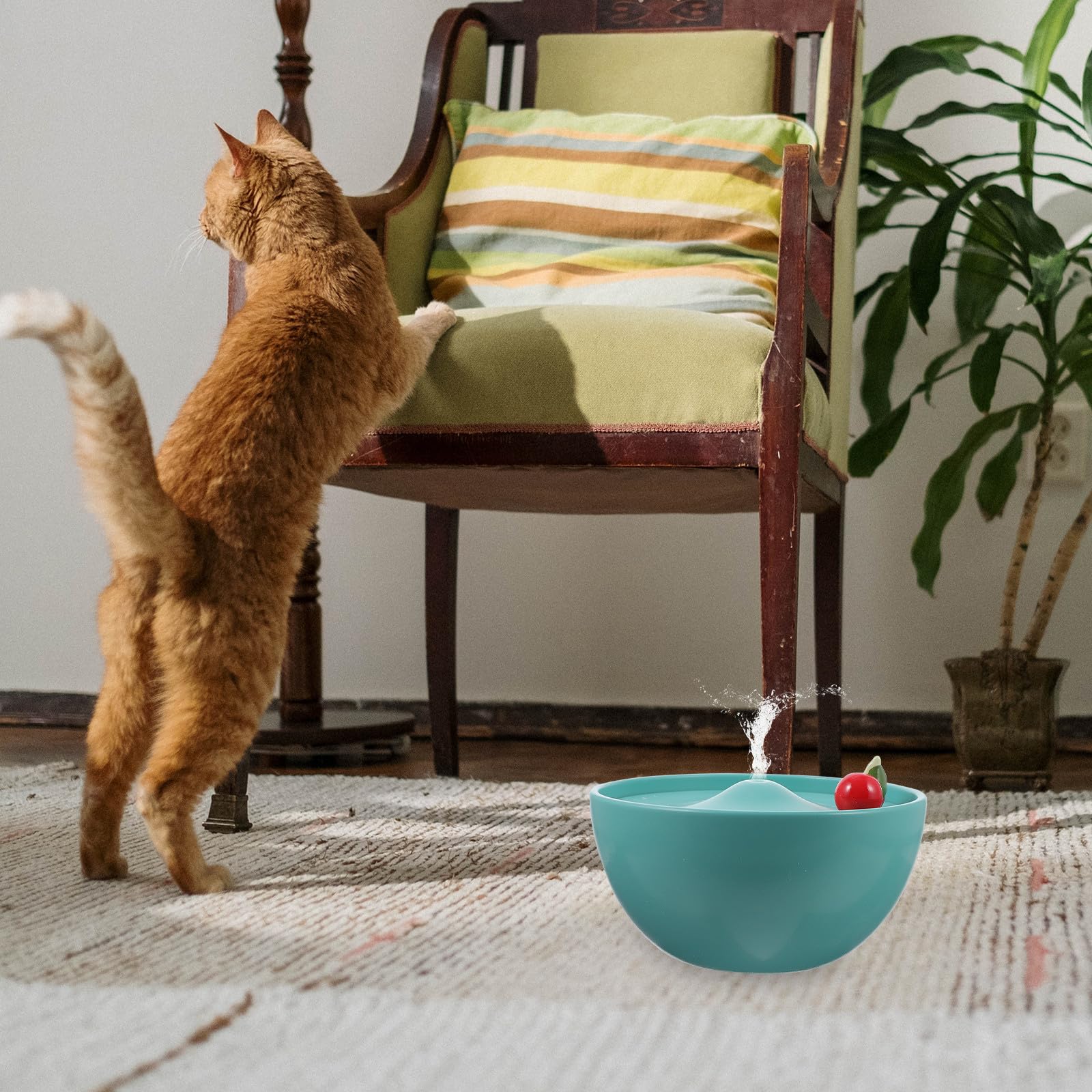 Fuente de Agua y Decoración Hermosa Diseño de Gato de Cerámica para Gatos Capacidad Suficiente Adecuado para Mascotas Pequeñas en Casa Aire Libre
