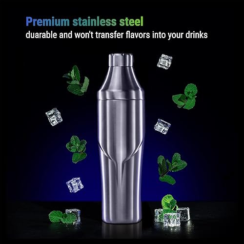 Miniatura 5 de Lexenic Coctelera de doble pared color negro plateado, acero inoxidable 188 de alta calidad de 24 onzas, tapas de apertura giratoria sin esfuerzo,