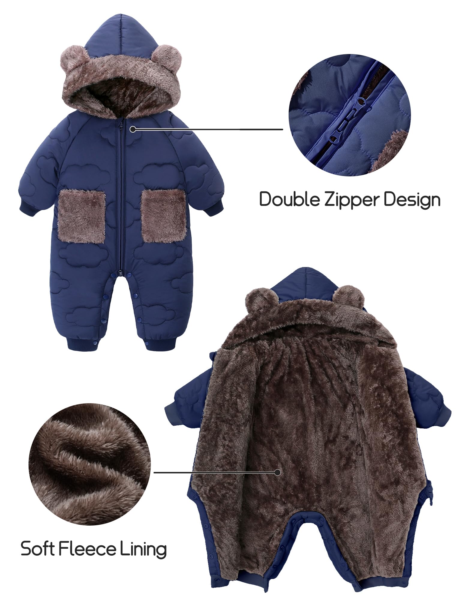 FEOYA Tuta da neve per bambini, in pile con cappuccio, per bambini, invernale, da neve, per bambini, impermeabile, calda, imbottita, per esterni, 6-24 mesi