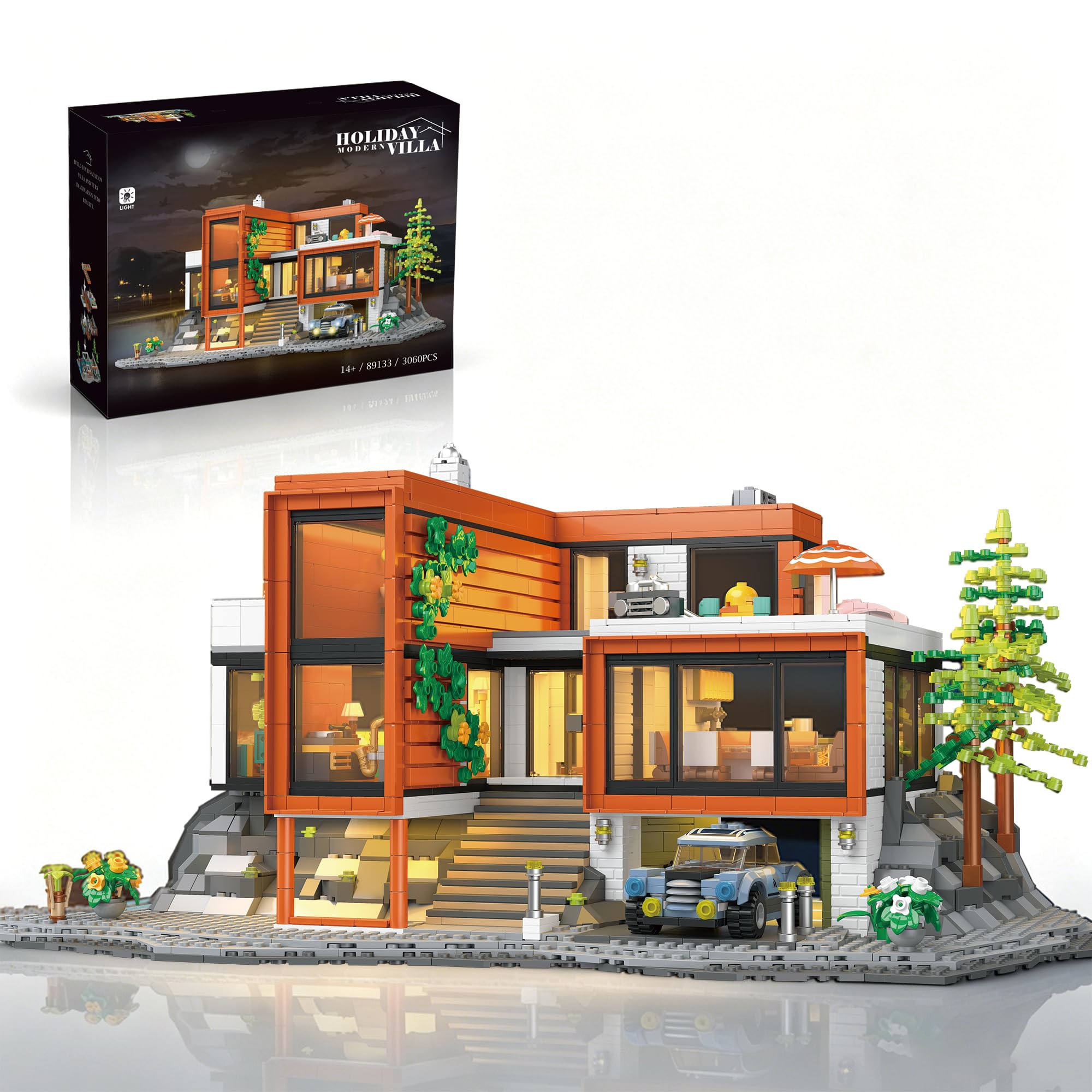 Modern Holiday Mansion Villa Building Set with LED Lights for 14+（3060 PCS）