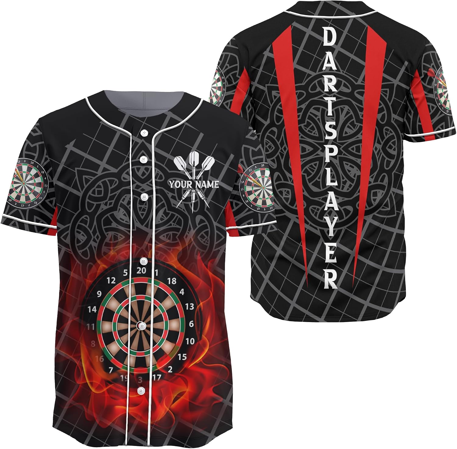 Create Your Own Dart Cool Baseball Jersey with Print Blue Heartbeat Dartboard Graphic On It Softball T Shirt