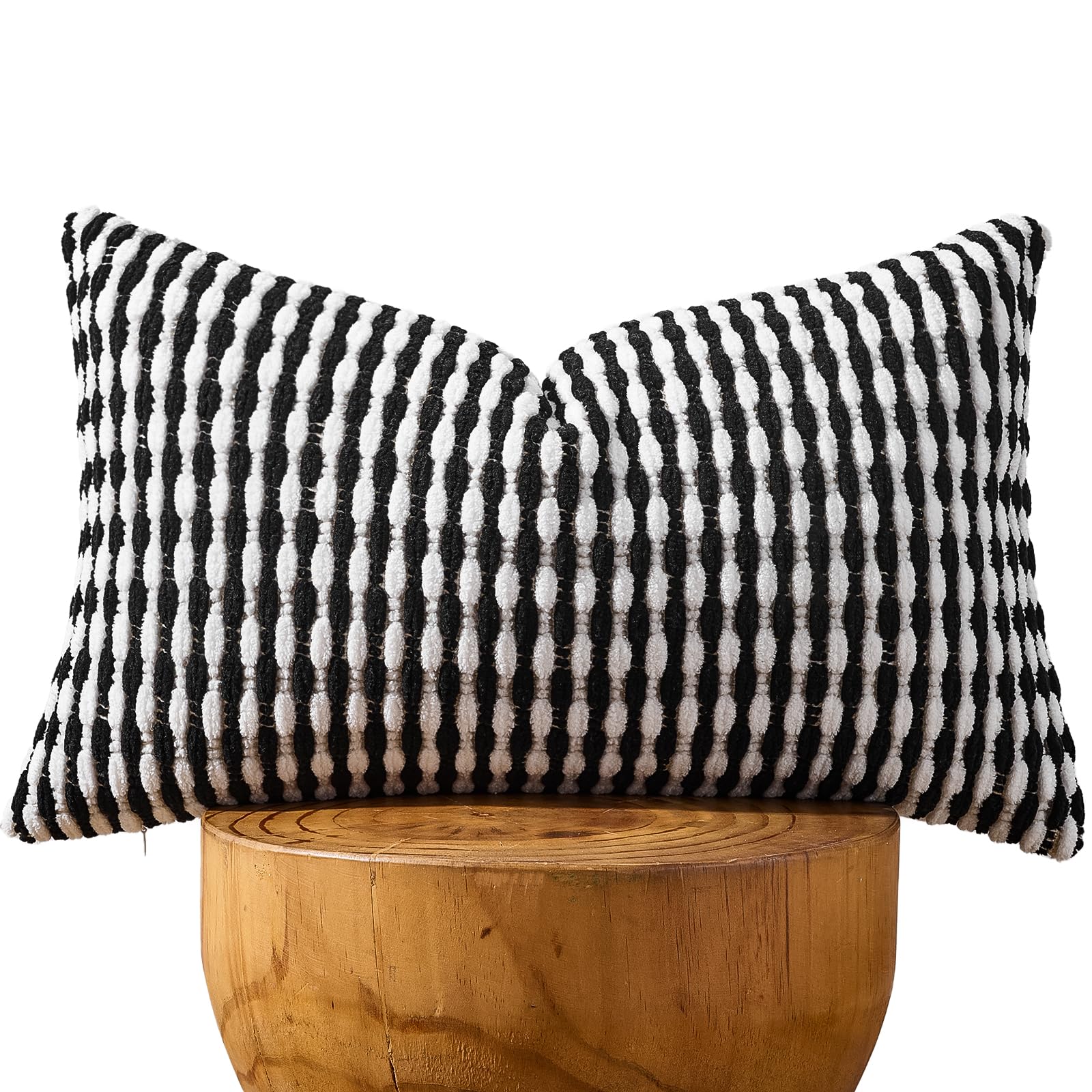 AmHoo Boho Chenille Pillow Cover Decorative Tufted Pillowcase for Couch Bed Sofa Bedroom Living Room Modern 12 x 20-Inch Black