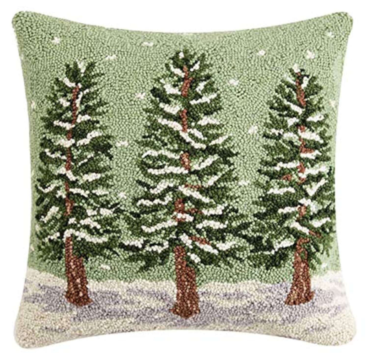 Peking Handicraft Winter Woods Trees Hooked Wool Throw Pillow - 18