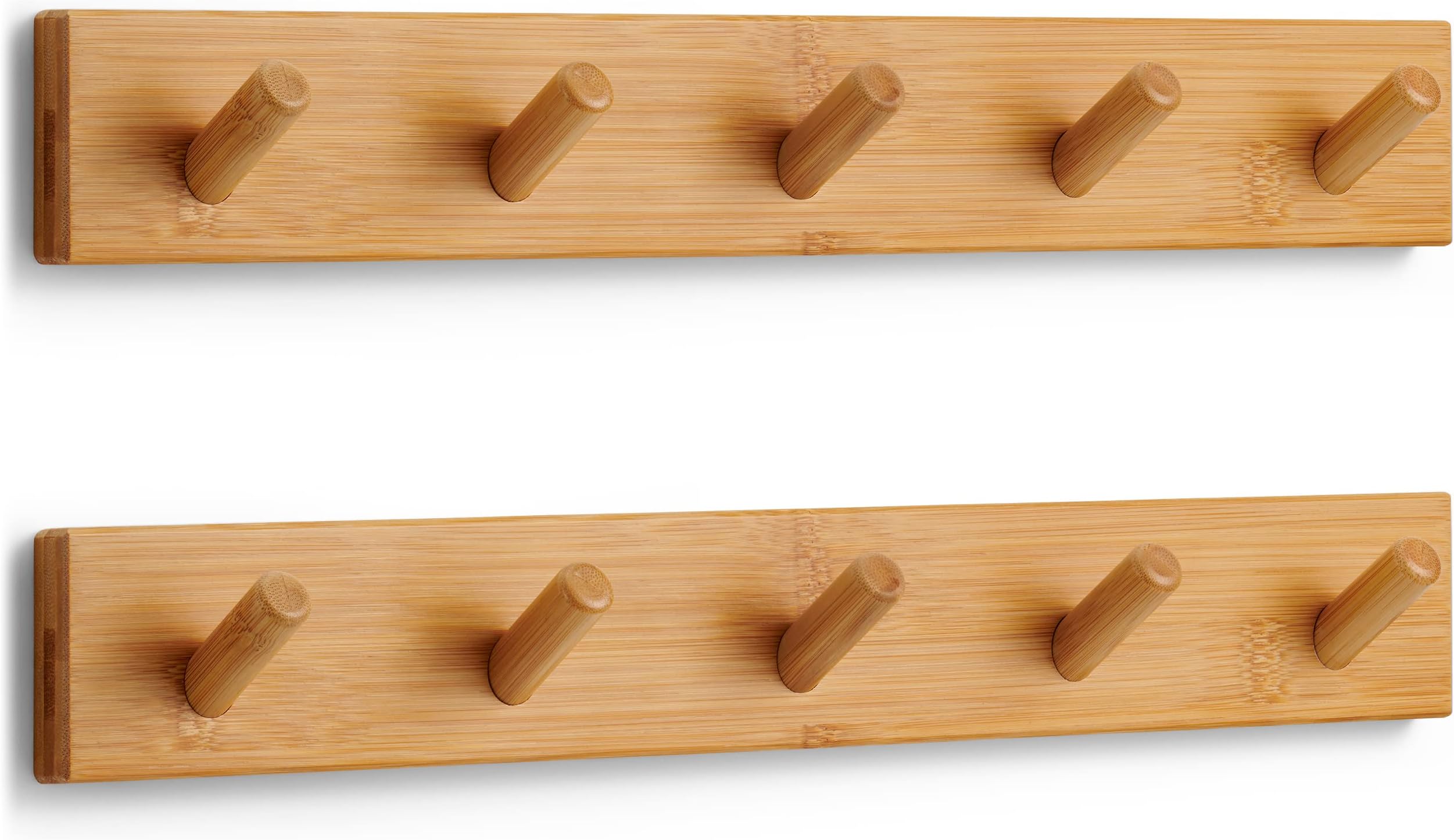 LARHN Wooden Coat Hooks Wall Mounted Coat Rack with 5 Wall Hooks (2-Pack), 43 cm - All Fixings Included for Quick & Easy Installation