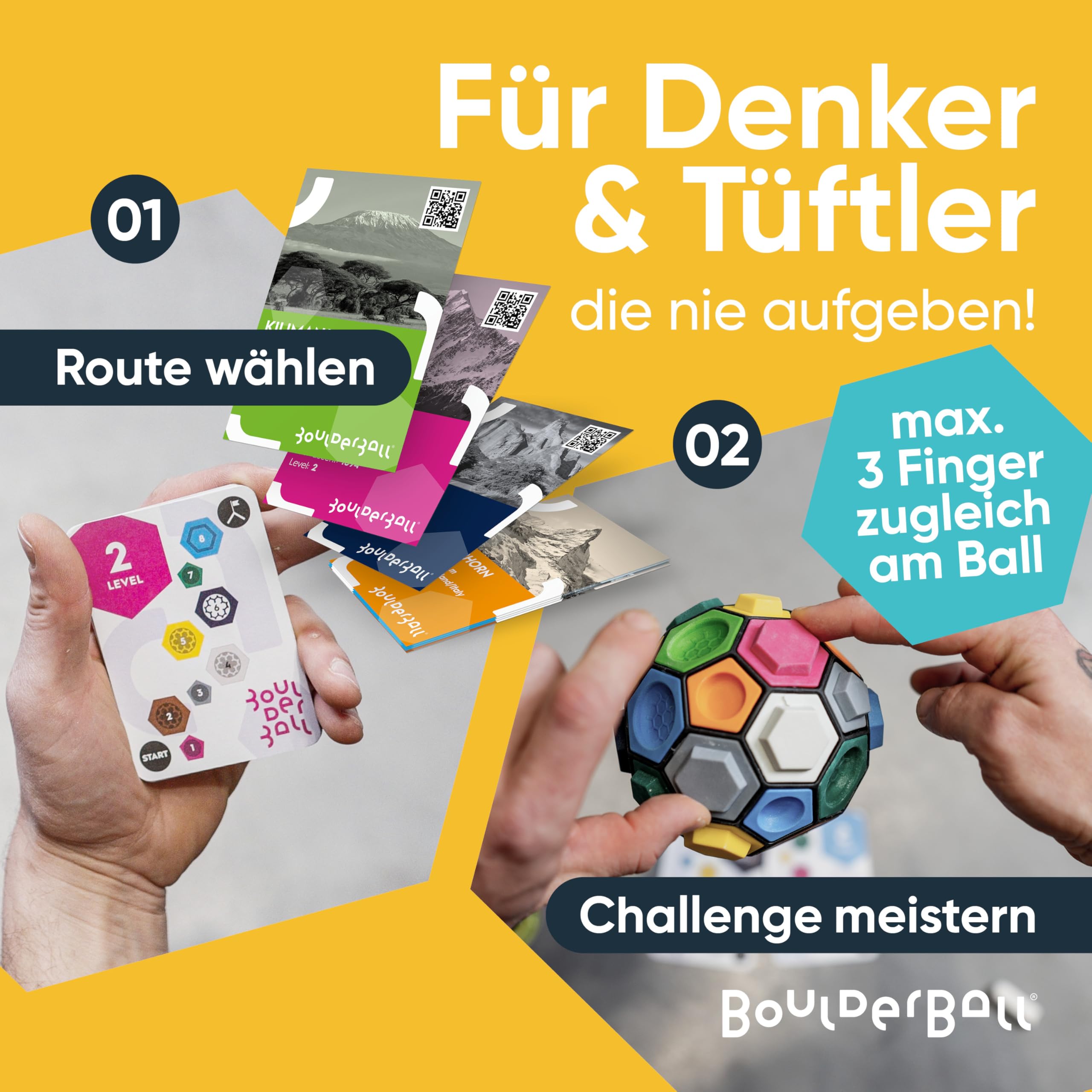 BOULDERBALL Basic I Spiel [ aus HÖHLE DER LÖWEN ] Geschenk für Kletterer Kletterball mit Klettergriffe - Spiele Klettern auf dem Ball - Kletterwand für unterwegs - Geschicklichkeitspiel + gratis App