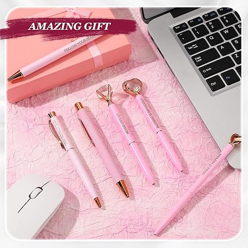 Miniatura 6 de Yeaqee Juego de 6 bolígrafos inspiradores de regalo, bonitos bolígrafos de metal con diamantes de cristal y citas motivacionales con caja de regalo