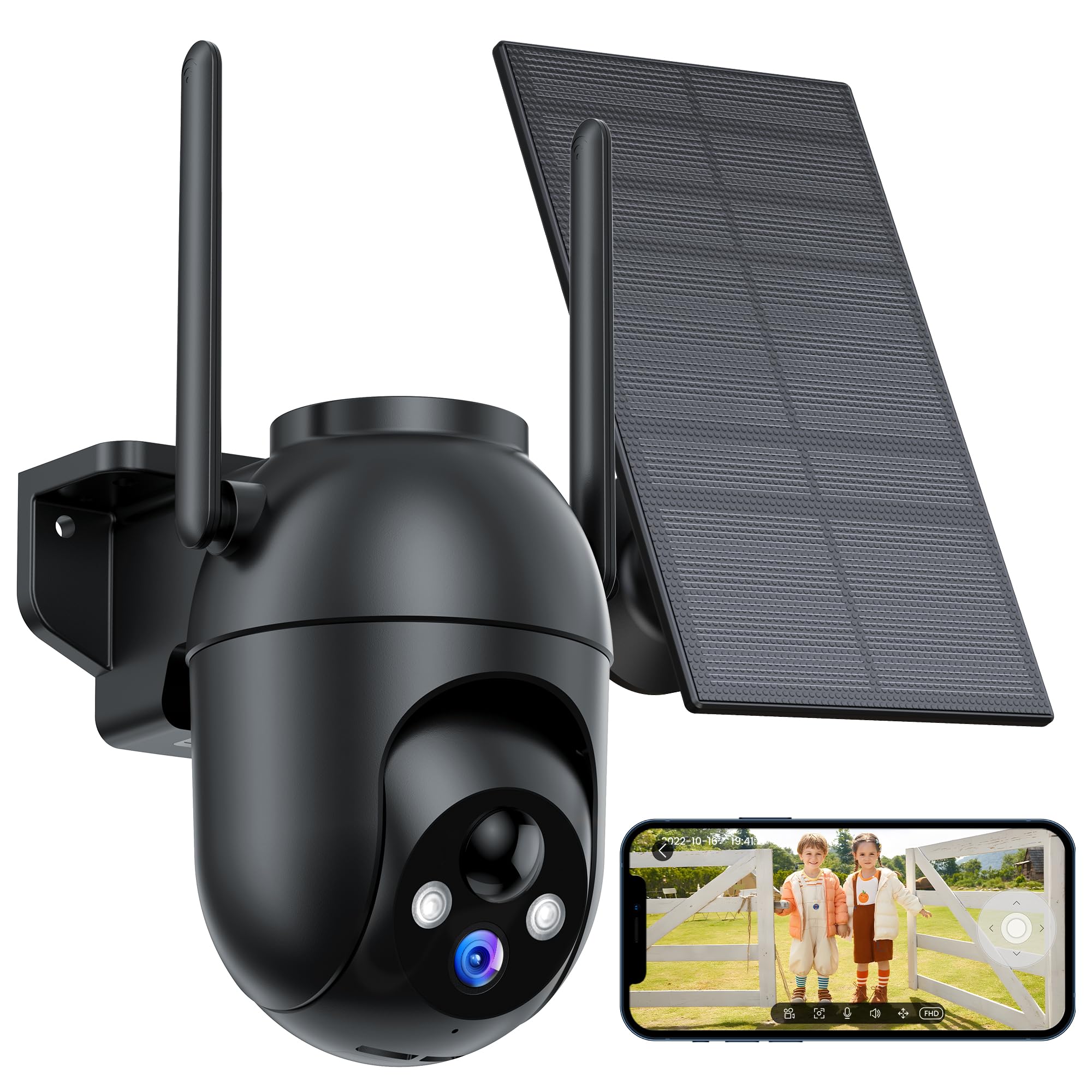 Camara Vigilancia WiFi Exterior Solar: 2K Camaras de Vigilancia sin Cables - Alarmas para Casa Camara 360° Detección Humana Pir Visión Nocturna Color IP66