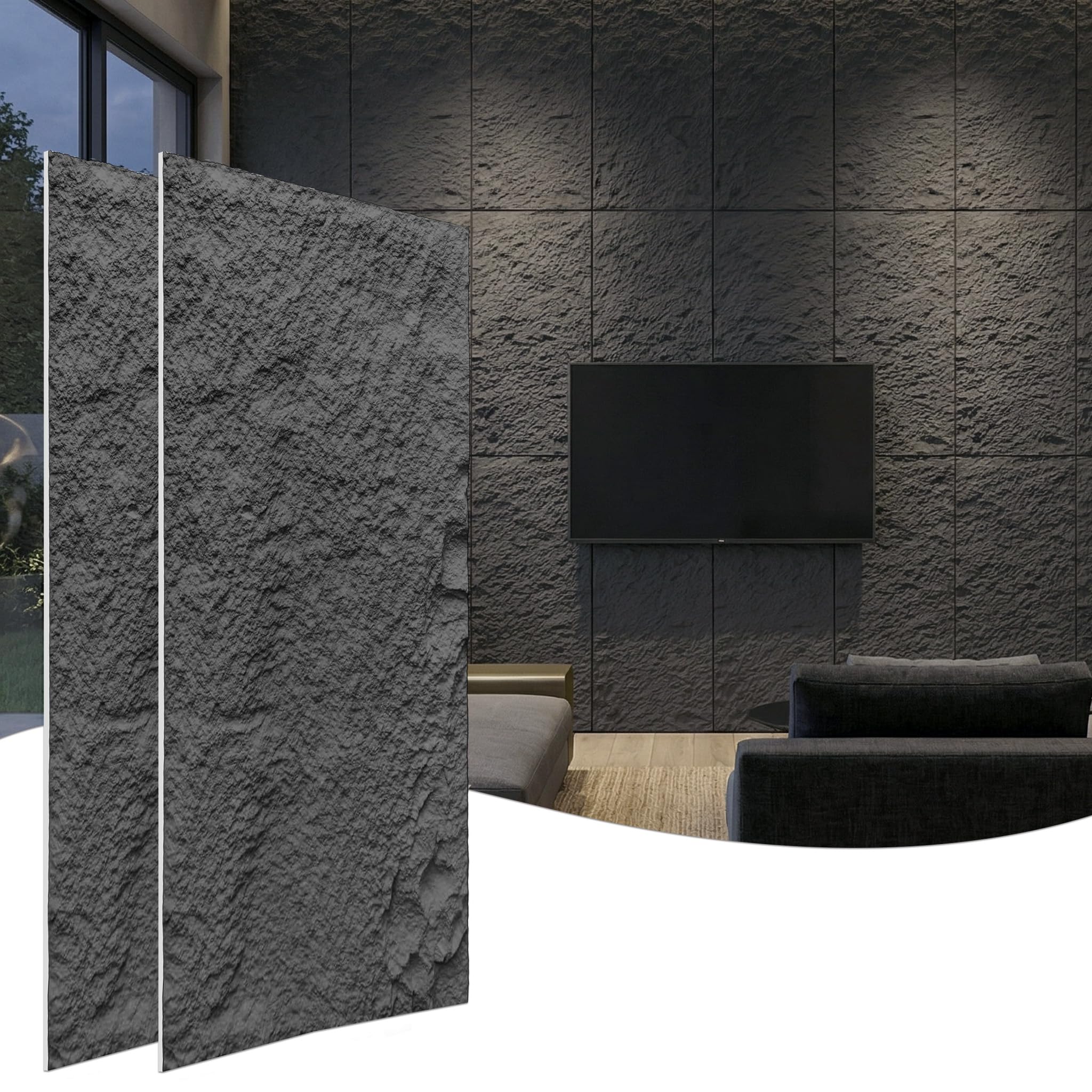 YRHome Paneles de pared 3D de poliuretano, aspecto de piedra, 120 x 60 cm, antracita, 2 unidades (1,44 m²), 3 cm de grosor, resistentes al moho y fáciles de limpiar, para cocina y salón