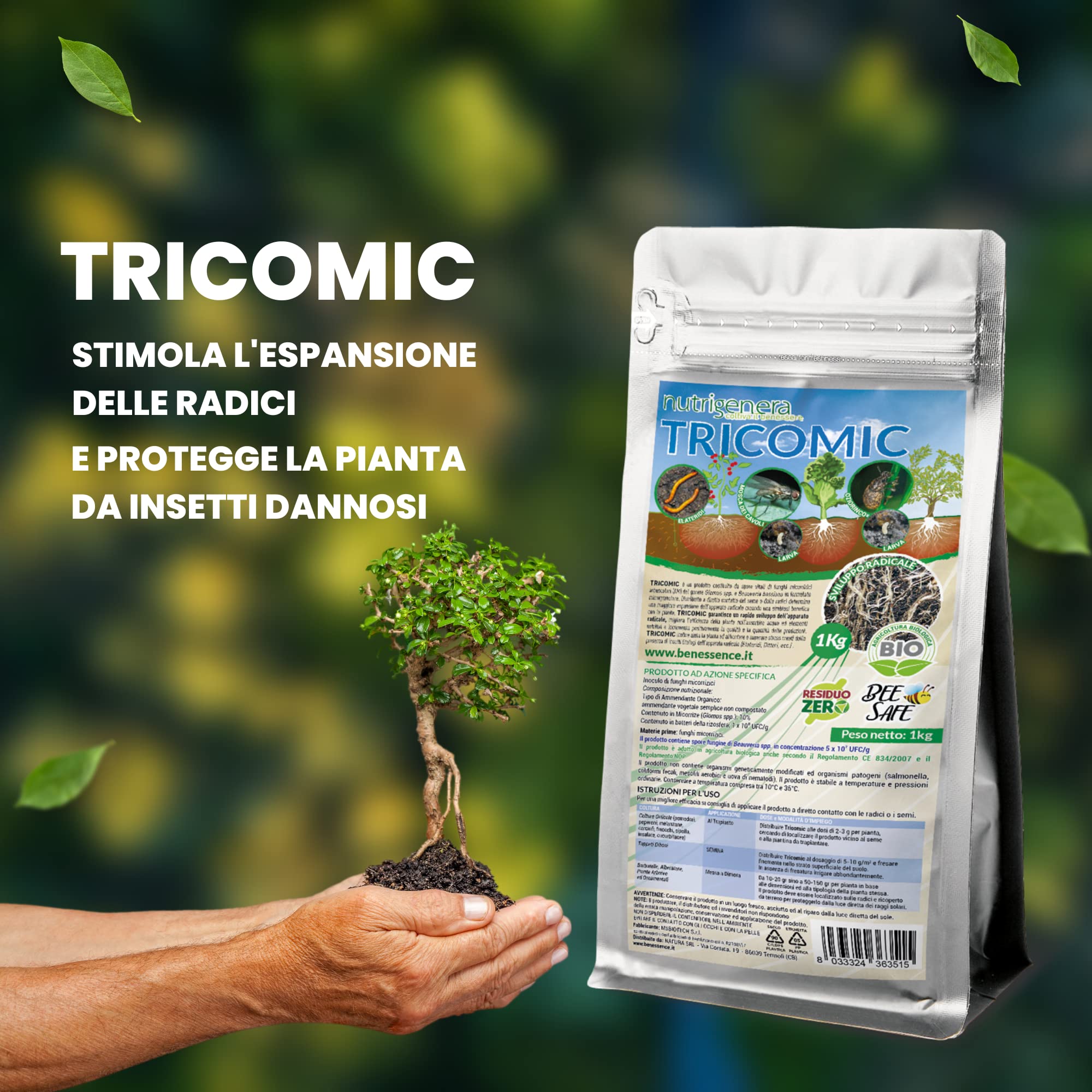 Nutrigenera - Tricomic Bio – Inoculo di funghi micorrizici, Beauveria bassiana, Metarhizium – Stimola l’espansione radicale – 1 Kg