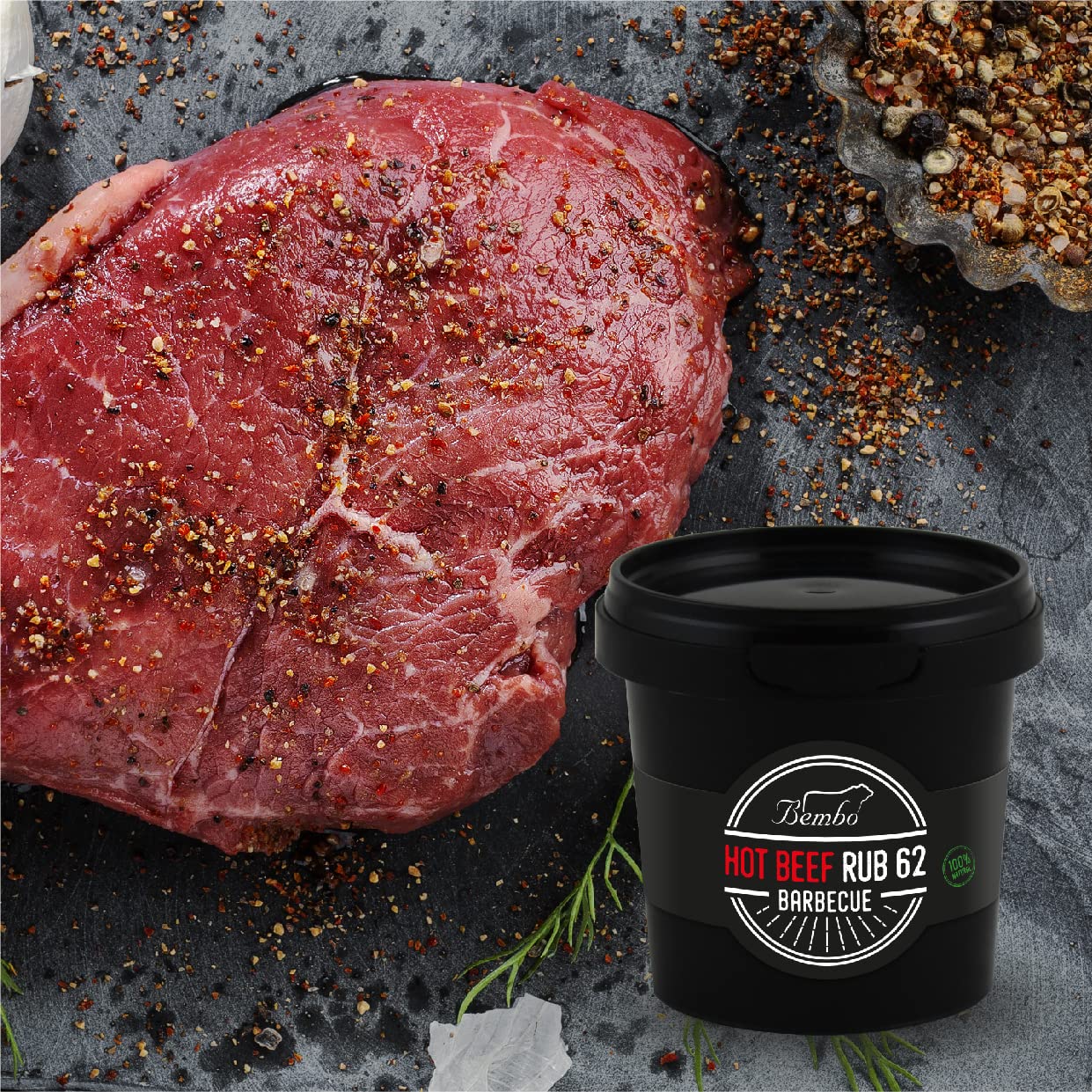 BBQ Hot Beef Rub 62 Bembo – Mezcla de Especias Picante para Carne de Ternera – Marinada Seca Barbacoa – Made in Italy – 450 g