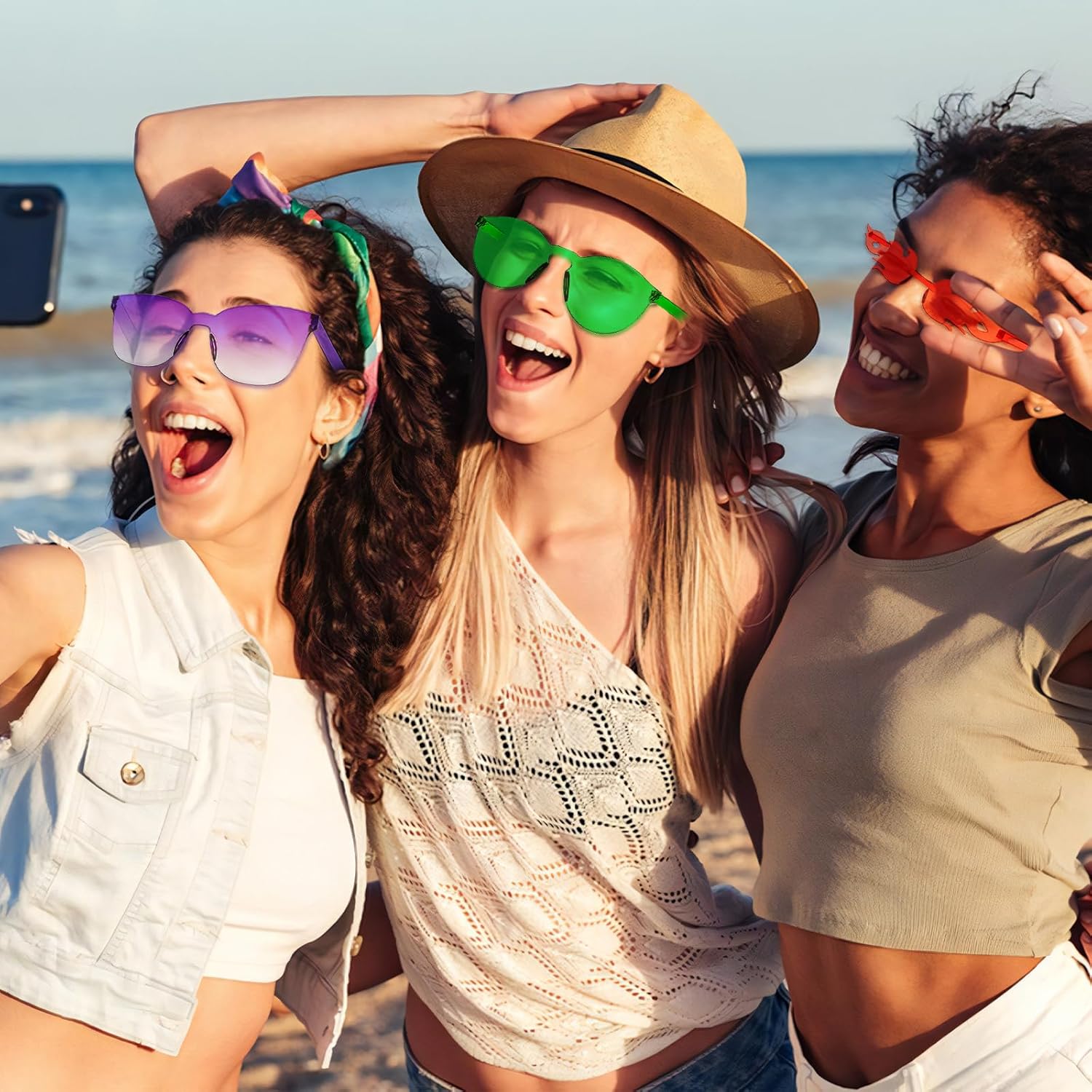 Pibupibu 24/48 Pack Mixed Rimless Colorful Party Sunglasses Bulk, Fun Party Glasses Photoshoot Prop Costume Eyewear - Image 7