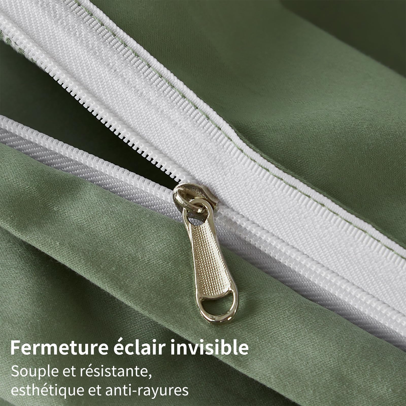 Copripiumino in raso di cotone 240 x 260 verde, 100% cotone, raso, set da letto morbido e setoso traspirante Lyocell seta biancheria da letto matrimoniale con cerniera e cuscino, federe 65 x