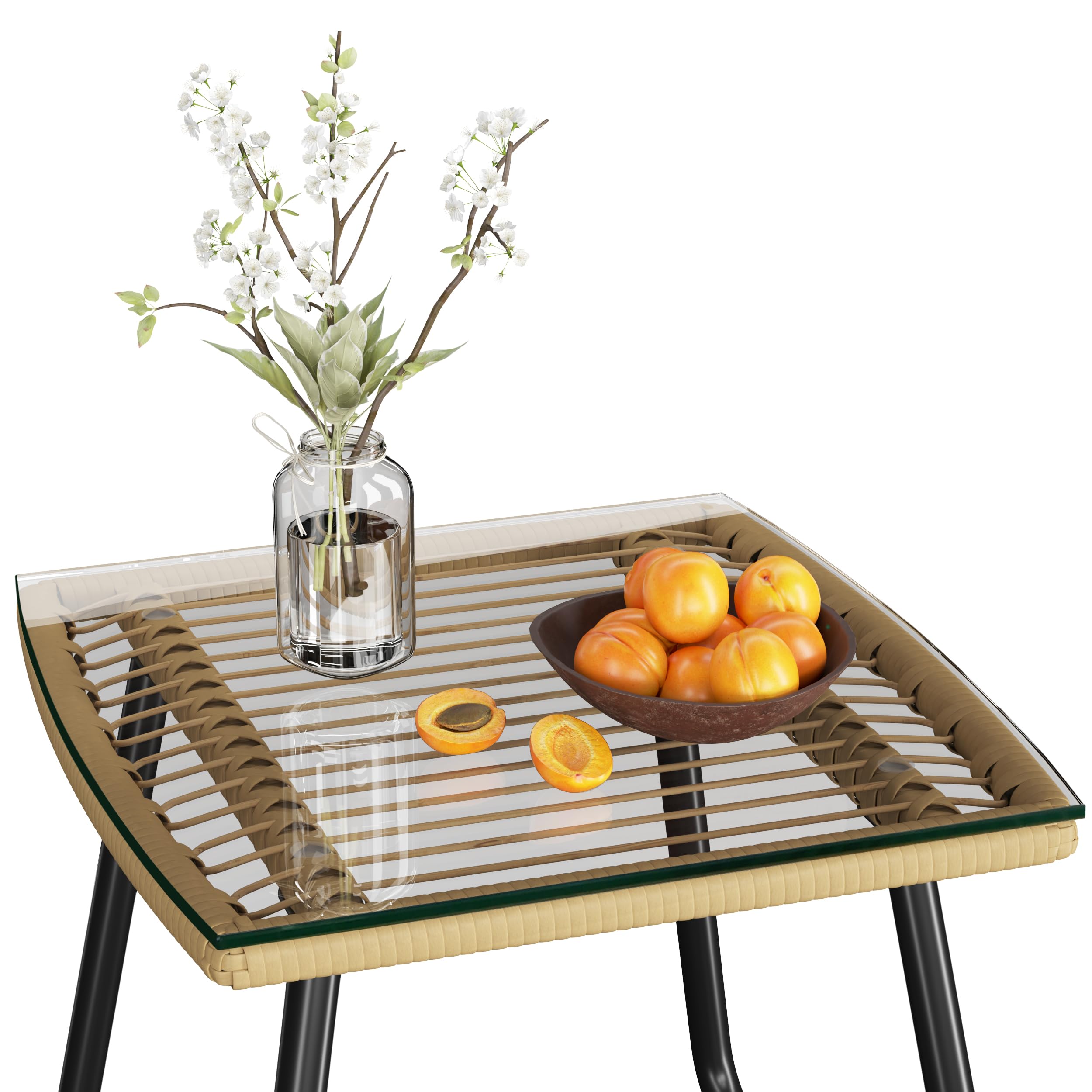 Yaheetch - Ensemble de 3 Meubles de bistrot en polyrotin avec 2 chaises - Petit Balcon, Salon de Jardin, extérieur, Marron Clair et Blanc crème