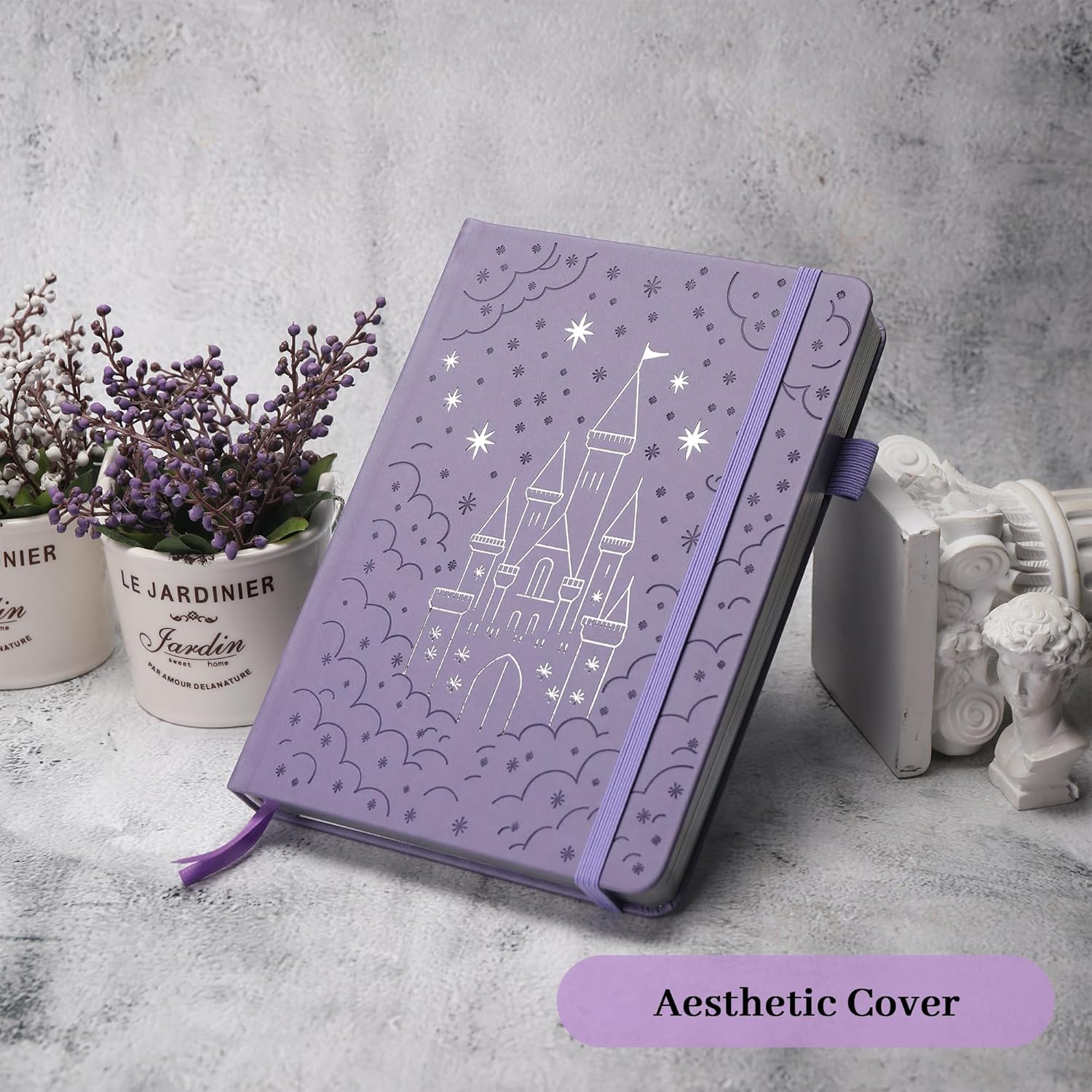 TIEFOSSI Dotted Journal Notebook for Women Men, A5 Hardcover PU Leather Dot Grid Notebook for Journaling Writing Sketching, 160 GSM Thick paper, 192 Numbered Pages, Silver Edge
