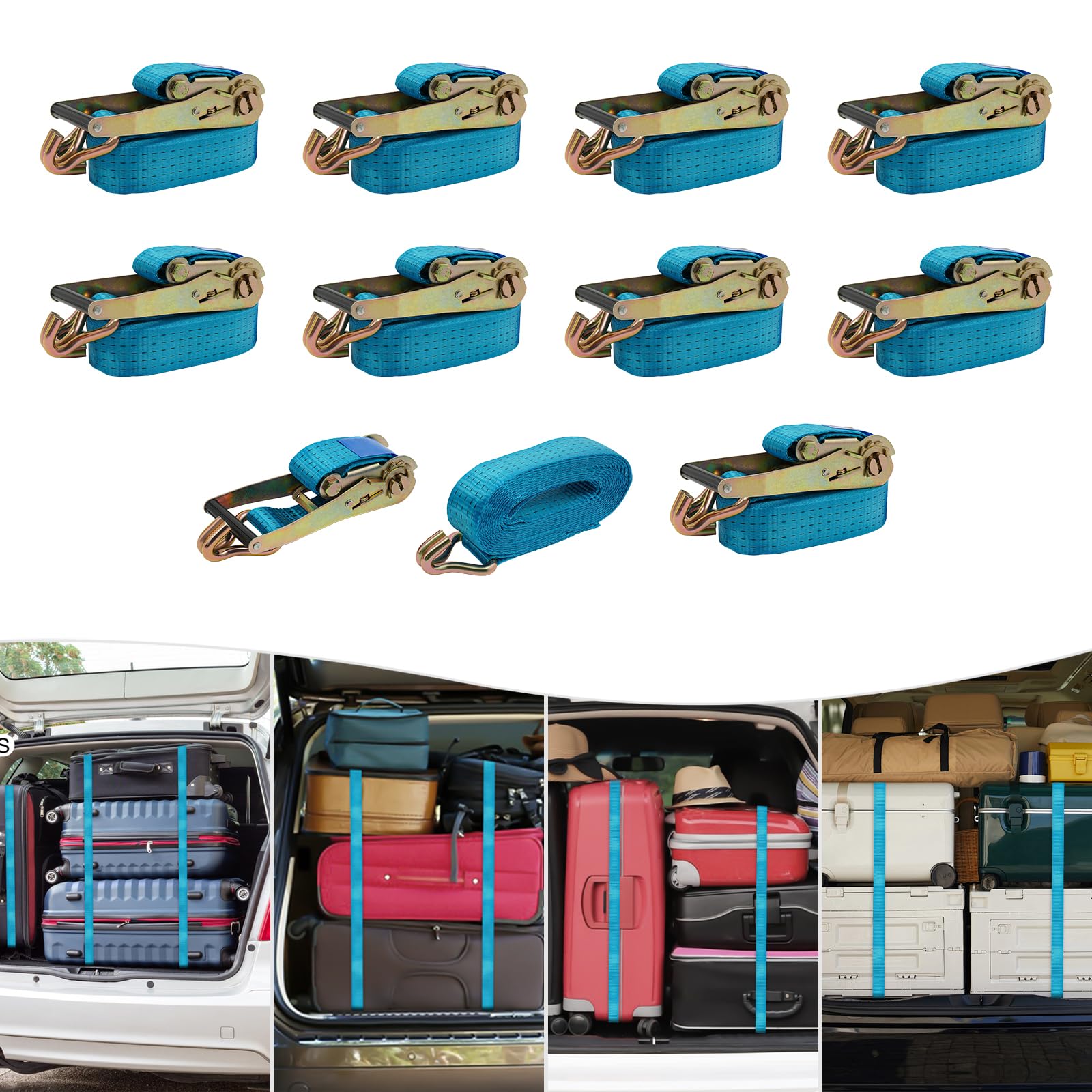 Blau 5 Ton/11023,11 lbs ﻿ 5cm x 6m Zurrgurte, Zurrgurte mit Haken, Ratschengurte 10 Stück Ratschengurte Zurrgurte Mit Haken Tie Down Bänder für die professionelle Ladungssicherung auf Anhängern
