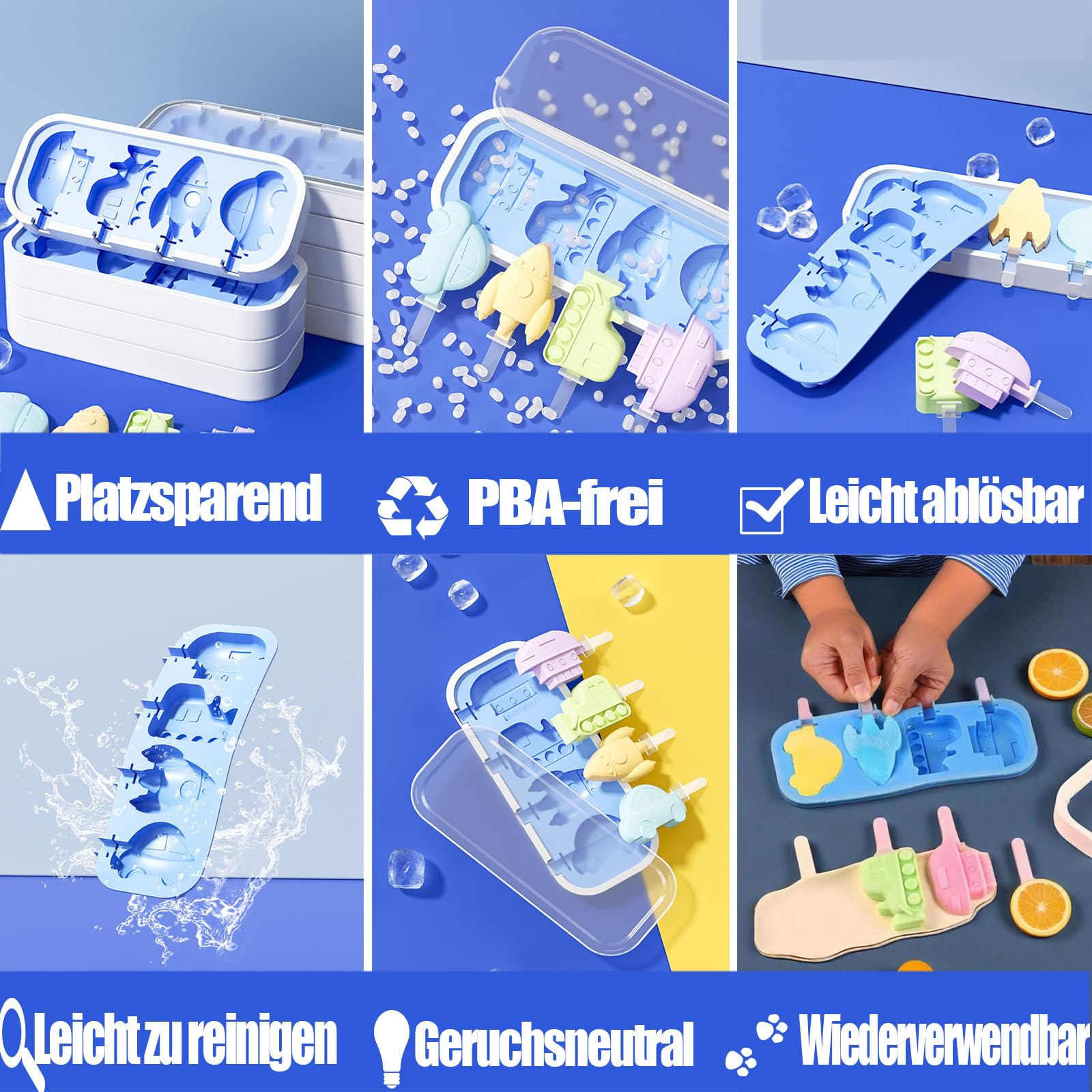 Moldes de silicona para helados, 2 moldes para helados con 12 palos, juego de paletas para niños y adultos, sin BPA, dinosaurios de silicona y moldes para coche, adecuados para bricolaje