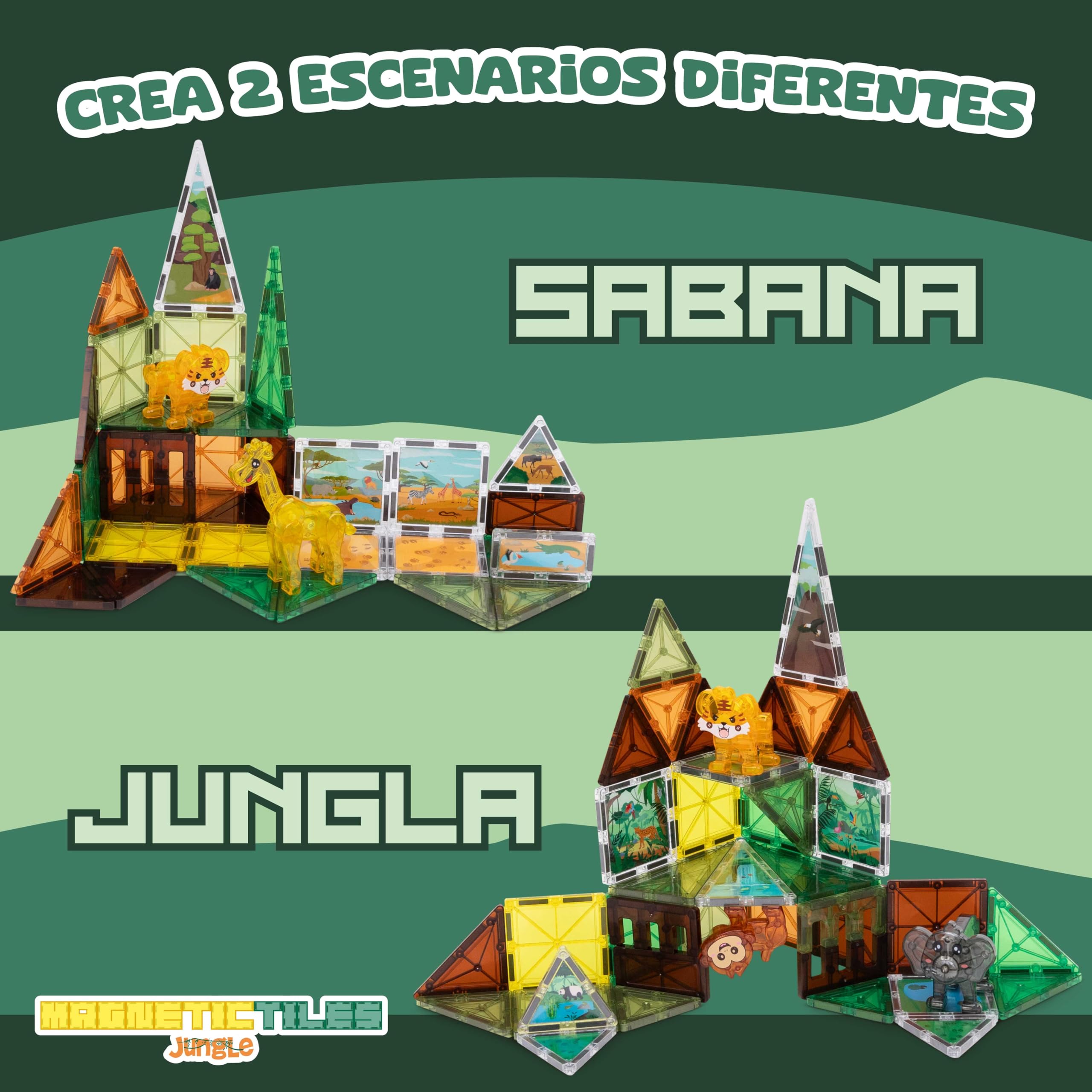 BONNYCO Bloques Magneticos Construccion Niños con Figuras de Animales 50 Pcs. Construcciones Magneticas Niños con Ilustraciones, Regalo Infantil. Juguetes Educativos 3 4 5 6 7 8 10 Años Navidad