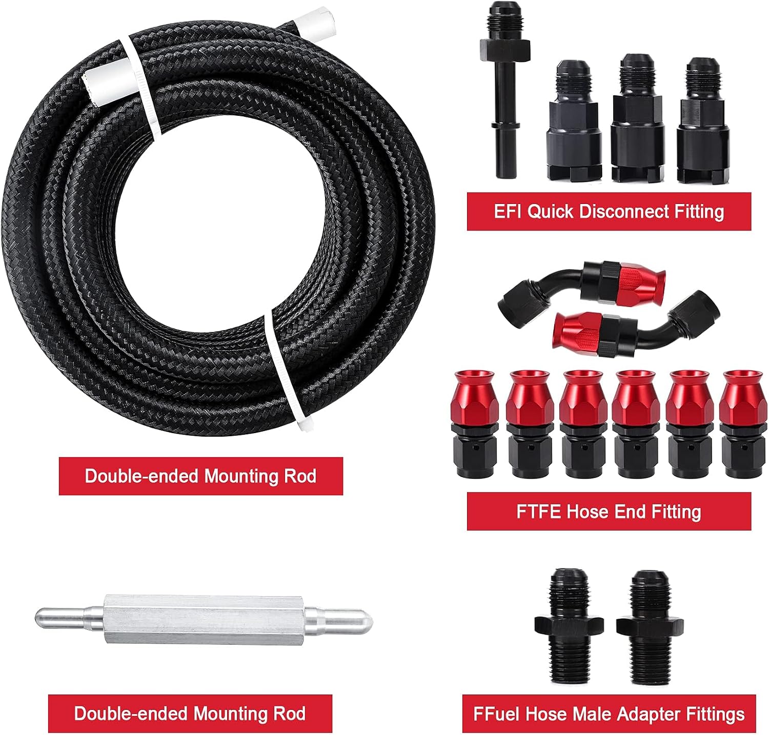 25FT PTFE Fuel line Kit: 6AN 3/8" Fuel Hose EFI LS Fuel Injection line E85 Oil Gas Hose Fitting Kit Nylon Stainless Steel