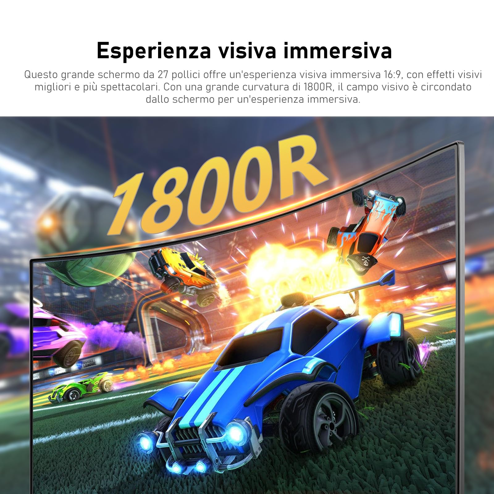 Gawfolk 27 pollici 180Hz curvo monitor per computer da gioco, 1800R，FHD 1080P, 98% sRGB, 1ms，FreeSync，178 ° grandangolo, HDR, VESA100*100MM，HDMI/DisplayPort-bianco…