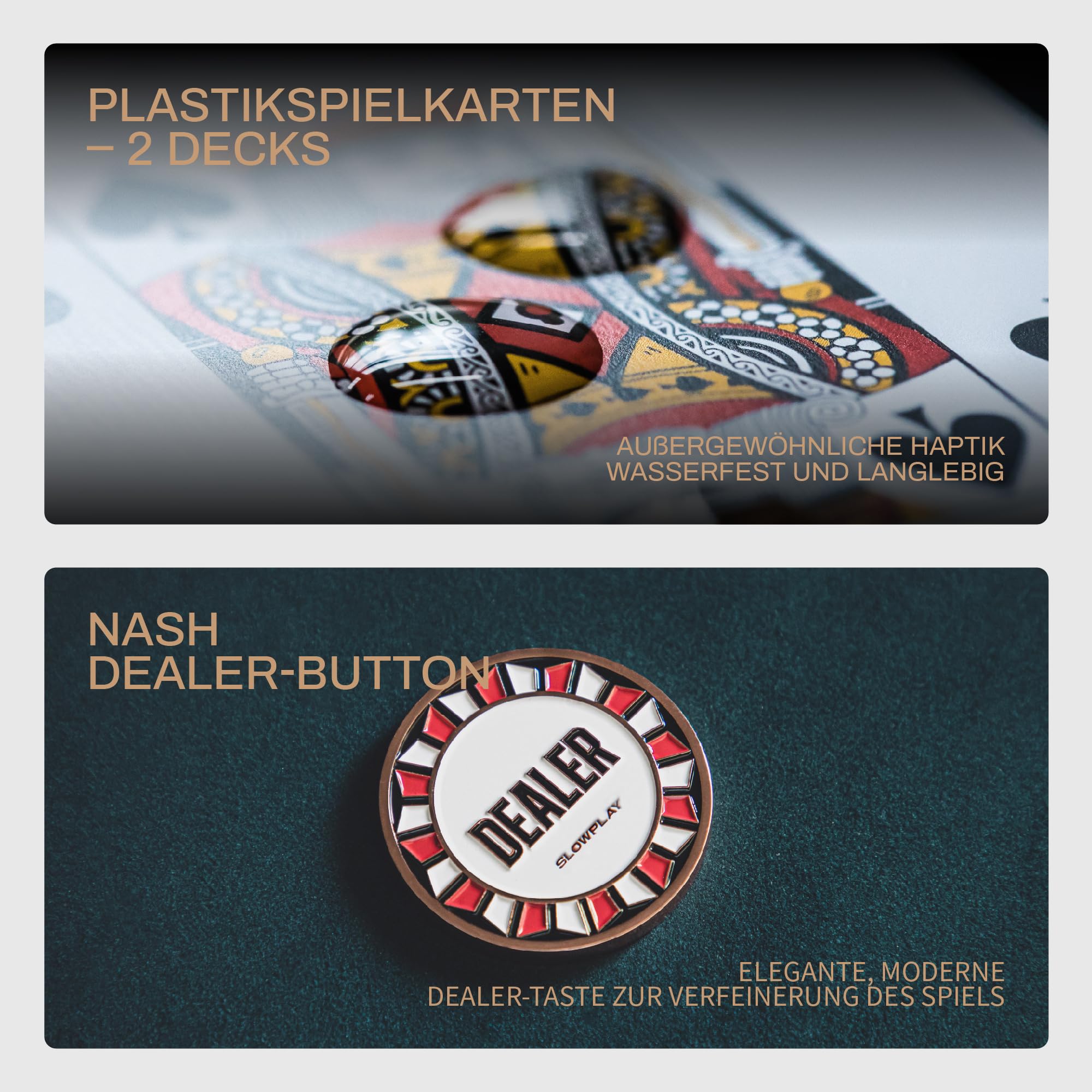 SLOWPLAY Nash Keramik-Poker-Set, 10 g/39 mm Chips, Texas Hold’em | 500 Stk. mit Werten; Premium-Koffer mit PC-Schale; Keramikverbundchips; Art-déco-Design