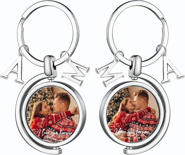 Personalised Photo Keyring Colorful Double Sided Keychain with Lego Text Memorial Gifts for Men Women Boyfriend Girlfriend
