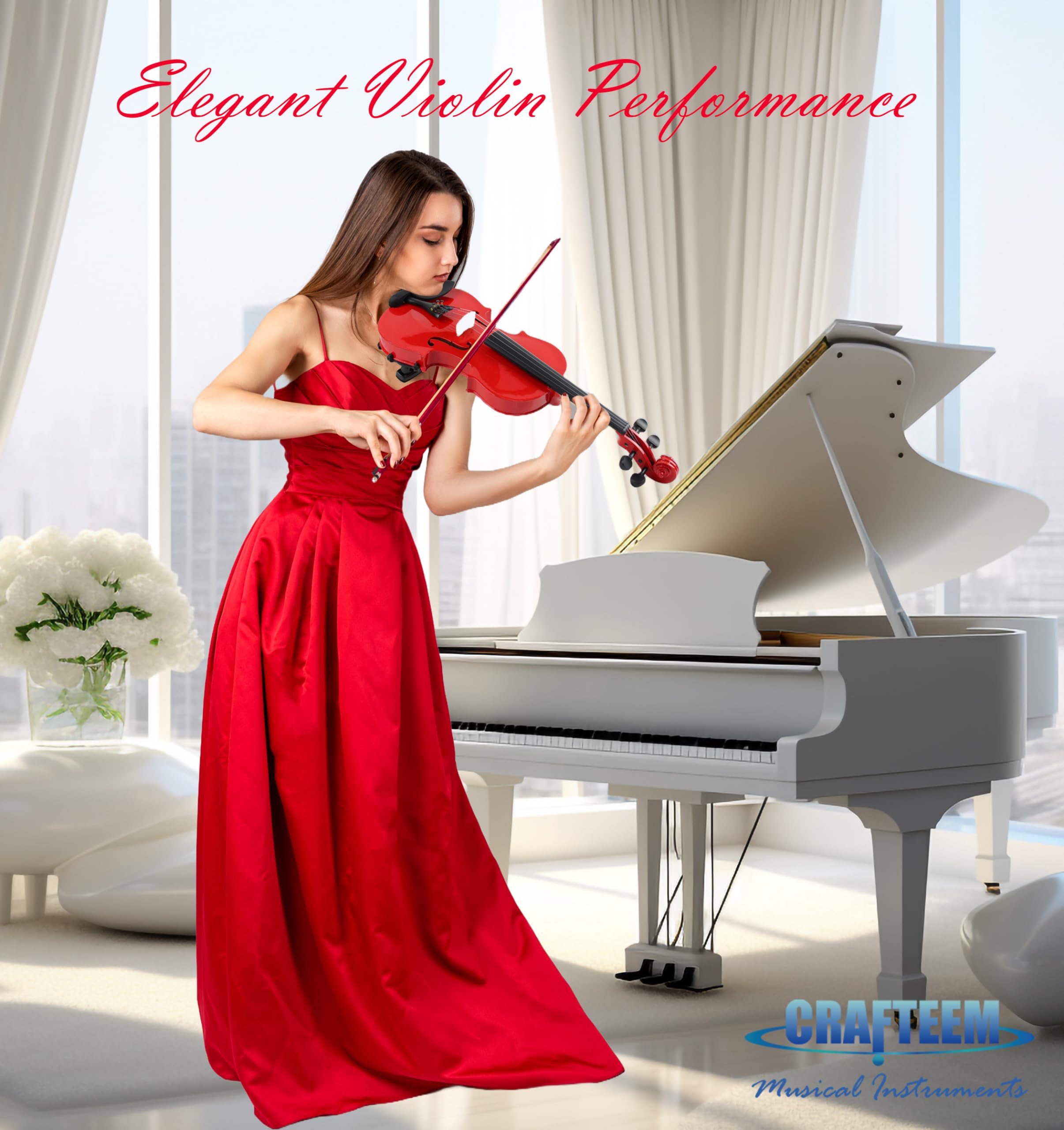 Crafteem 1/2 Geige, rot, Premium-Violinen-Outfit für Anfänger, Erwachsene, Kinder, mit 5 farbigen Griffband, handgefertigt, für Studenten, Anfänger, Violine.