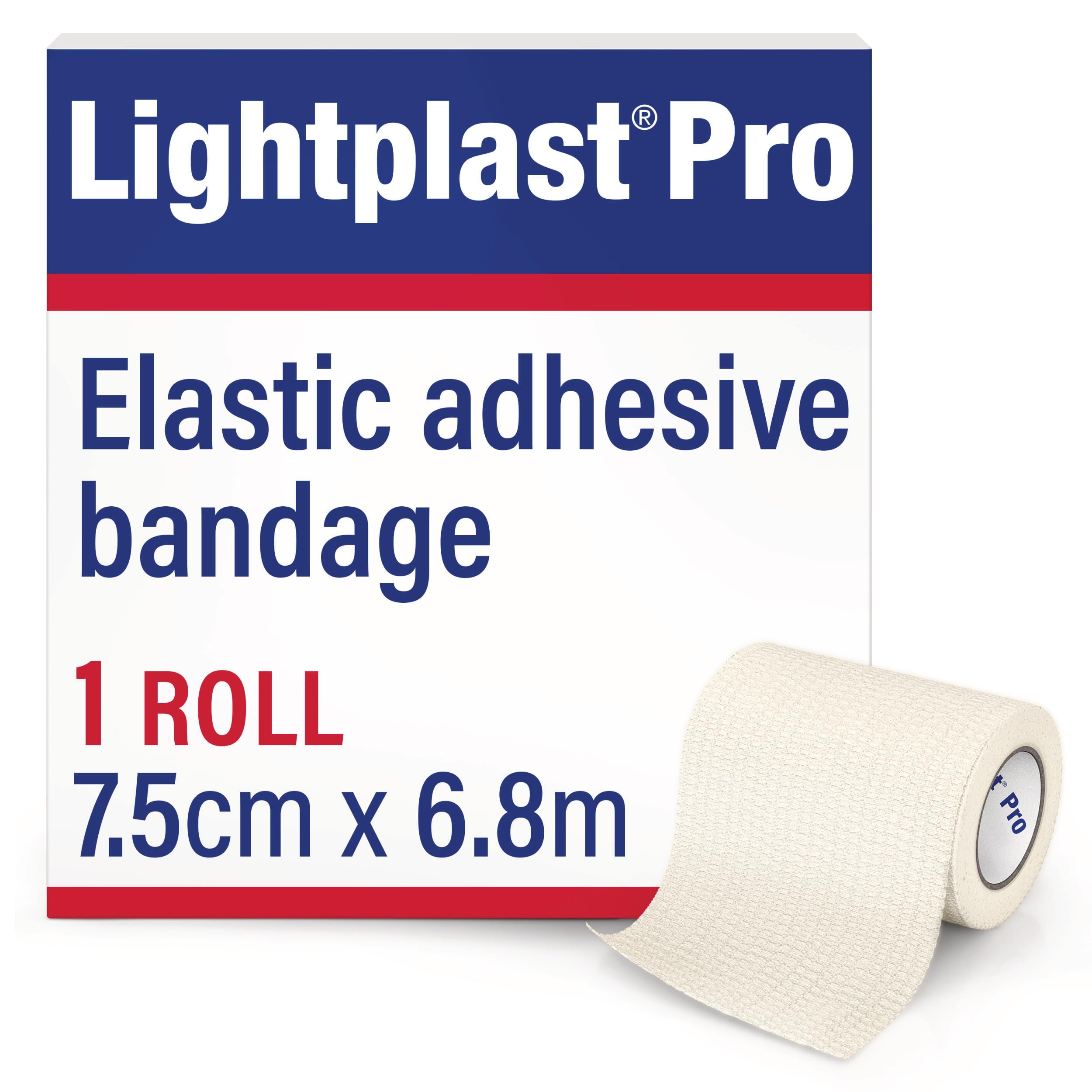 Lightplast Pro Tearable EAB Tape with Light to Medium Support for Joints, 7.5 cm x 6.8 m, White, 1 Roll