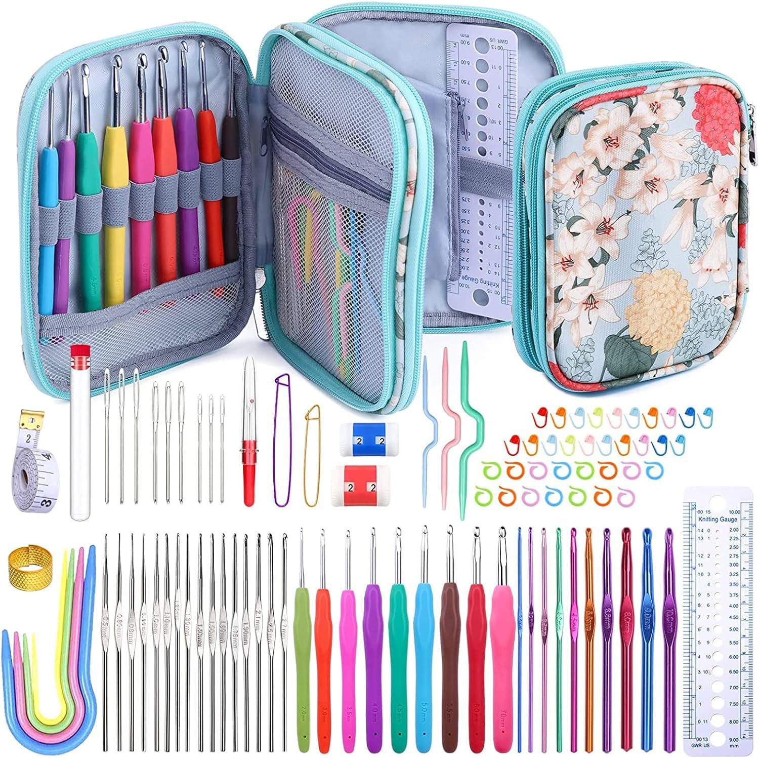 Tusmad 96 Pack Crochet Hooks Set, Ergonomic Knitting Needle Weave Yarn Kits with Storage Case and Crochet Needle Accessories for Beginners and Experienced Crochet Hook Lovers Crochet kit, Multicolor-image-34