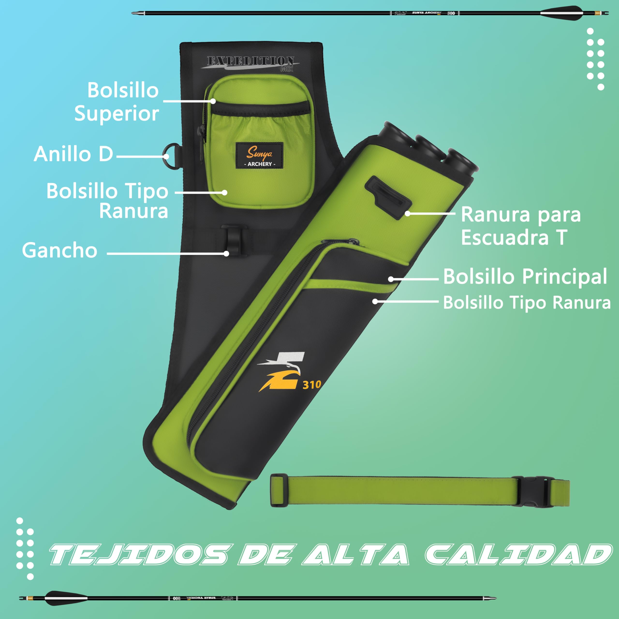 Sunya - Carcaj de Tiro con Arco para Flechas. Portátil,Incluye pestaña y Bolsillos de liberación y cinturón de Nailon. Apto para Arco Compuesto y Arco recurvo Blanco o Campo - 3