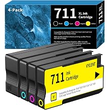 Vylent 711 Ink Cartridge 711XL Ink CZ133A CZ130A CZ131A CZ132A Replacement for HP 711 XL Ink Cartridges for DesignJet T530 T525 T520 T130 T125 T120 T100 Large Format Plotter Printer Ink 4-Pack