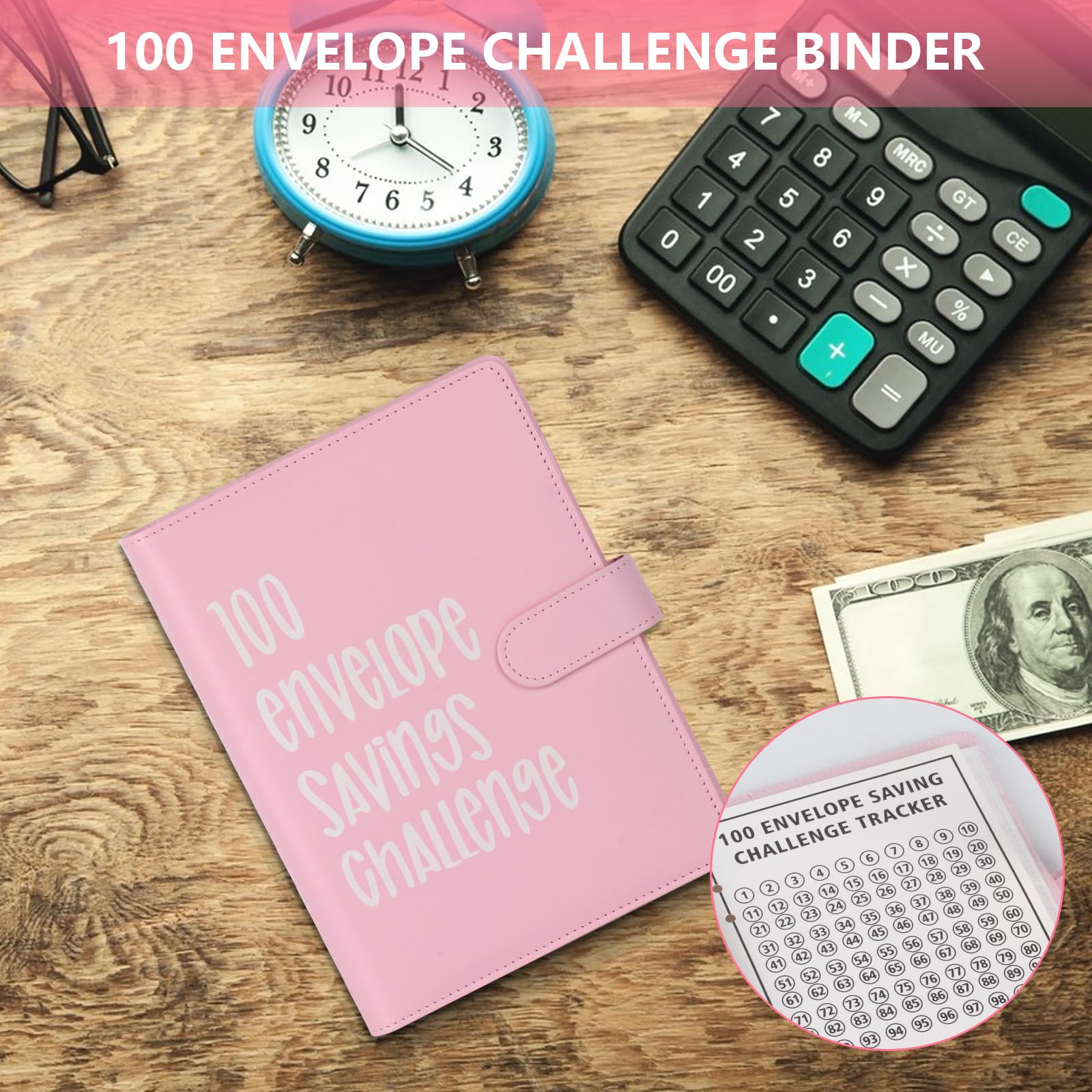 Planificador de Presupuesto - Desafío de 100 Sobres, Cuaderno de Ahorro en A5 de Cuero, Desafío de Ahorro con 100 Retos & 25 Hojas, Organizador de Ahorro