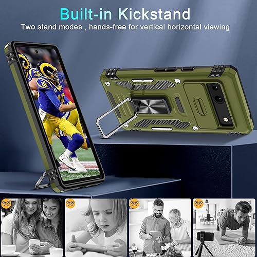 Miniatura 4 de DEERLAMN Funda para Google Pixel 7a con Cubierta Deslizante para Cámara + Protector de Pantalla (2 Paquetes), Soporte de Anillo Giratorio Funda