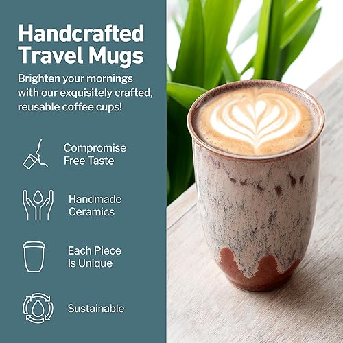 Miniatura 2 de NOVA CERAMICS Tazas de viaje - Taza de cerámica con tapa  Taza de viaje de cerámica para llevar  Taza de café de cerámica apta para microondas y