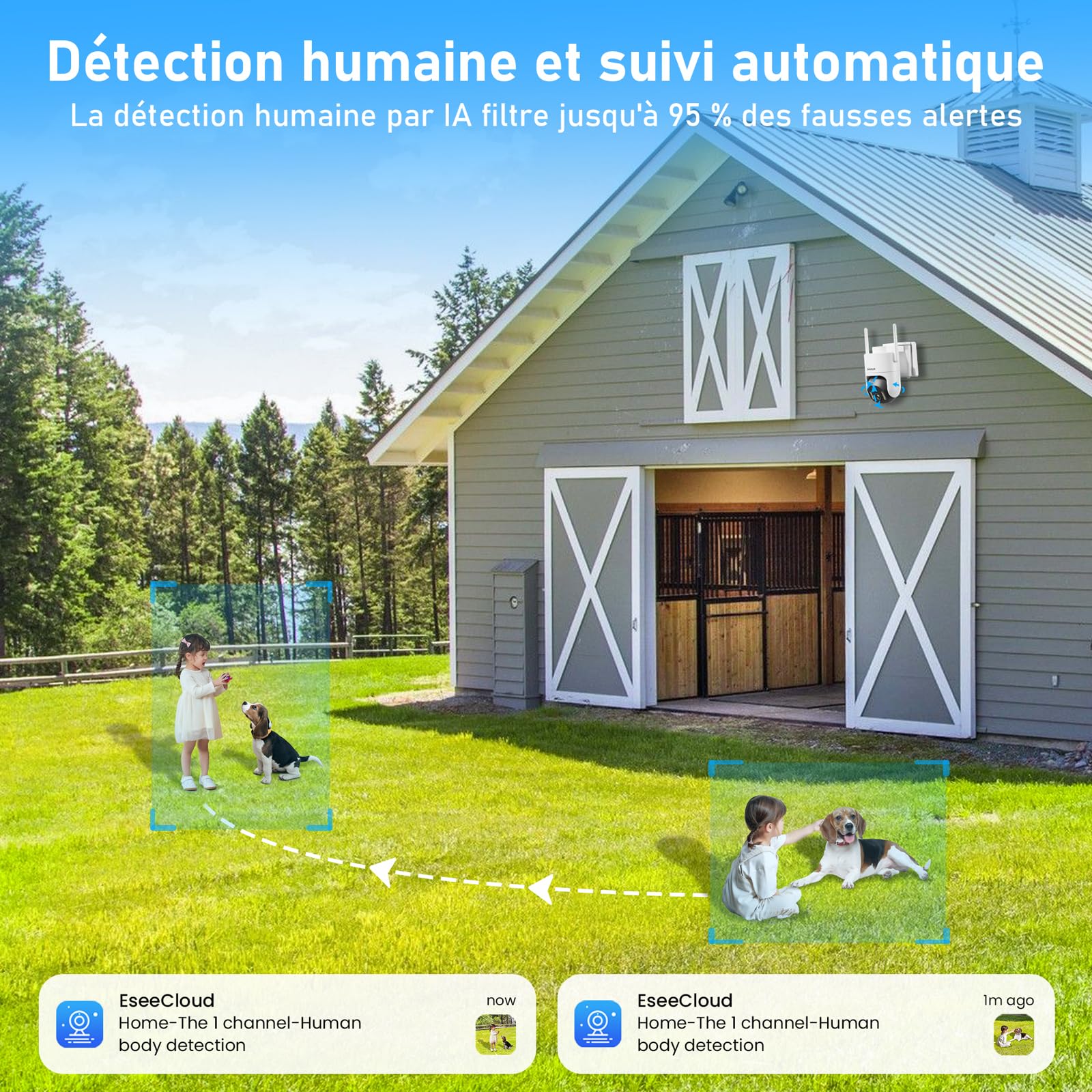 [5G & 2,4G] Camera Exterieur Sans Fil Solaire,Batterie 8000mAh et panneau solaire 7W,Camera Solaire Exterieur WiFi Sans Fil sur AI Détection Humaine,Vision Nocturne Couleur,Audio Bidirectionnel, Cloud