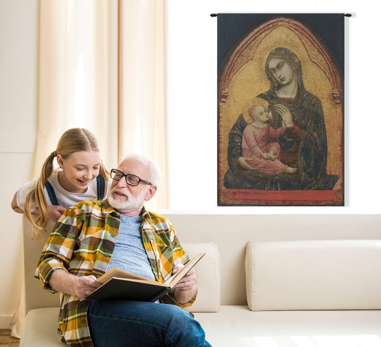 Madonna En Or Belgian Tapestry Wall Hanging - 23 in. x 38 in. CottonWool by Barnaba da Modena