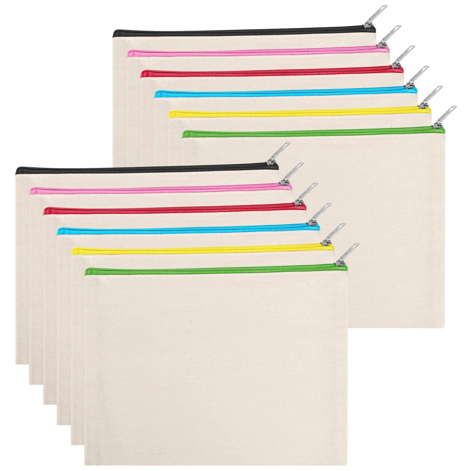 Generic12-piece Cotton Canvas Makeup Bag Multi-Purpose Makeup Bag with Zipper Travel Makeup Bag Blank DIY Craft Bag Pencil Bag (large)