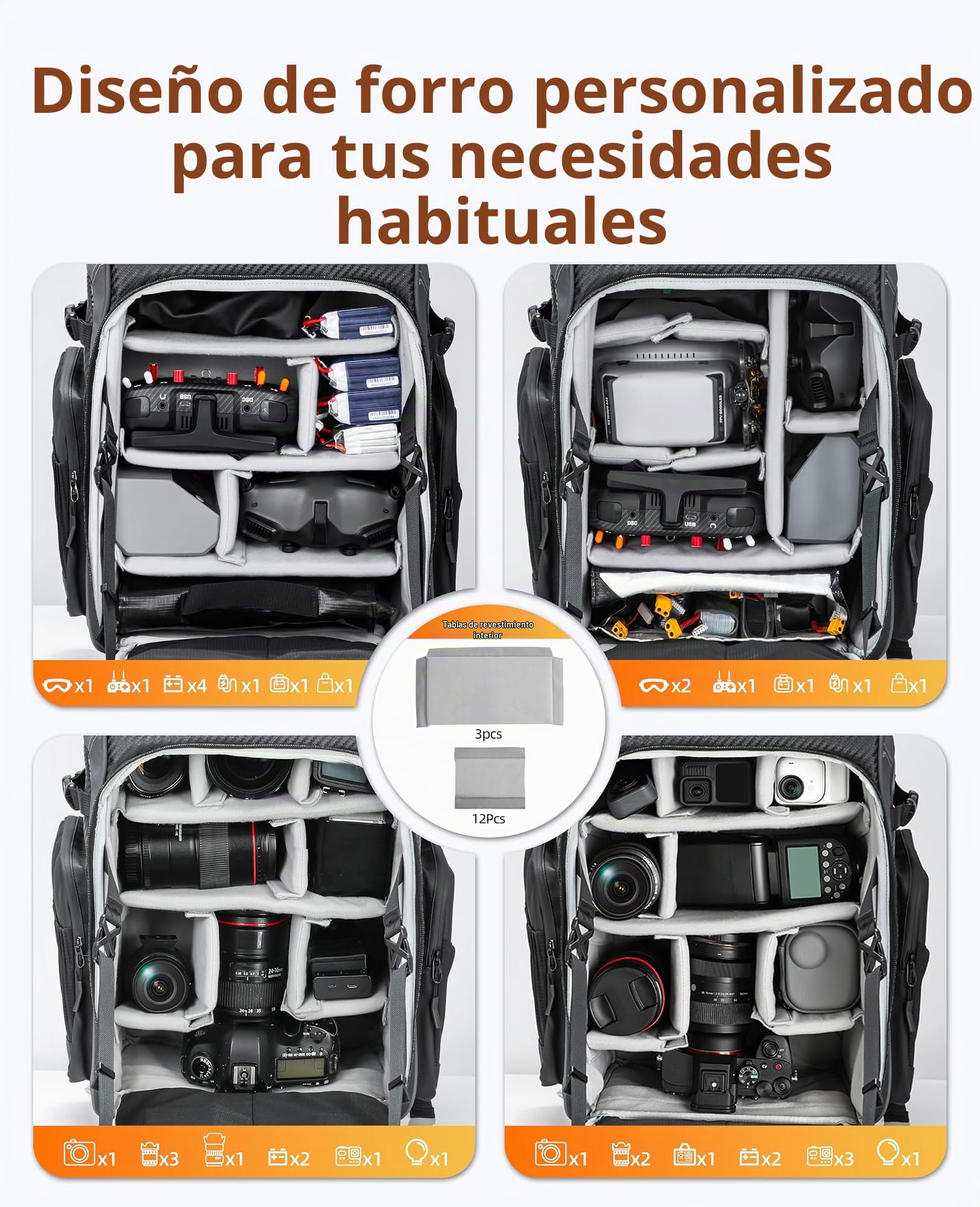 FPV - Mochila para dron, 40 L, funda profesional para cámara de viaje para FPV Racing Quadcopter/DJI Drone/trípode/laptop de 15.6 pulgadas con cubierta impermeable para lluvia y 2 bolsas de