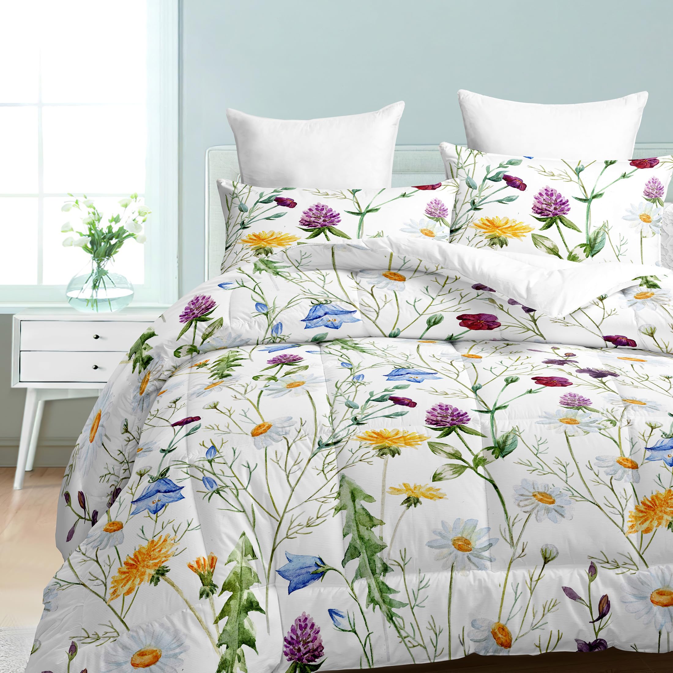 Bettdecke 220x240 cm 4 Jahreszeiten Bettdecke, Bunter Blumendruck Mikrofaser Steppdecke, Weiche und Bequeme Ganzjahresdecke, Deal für Allergiker