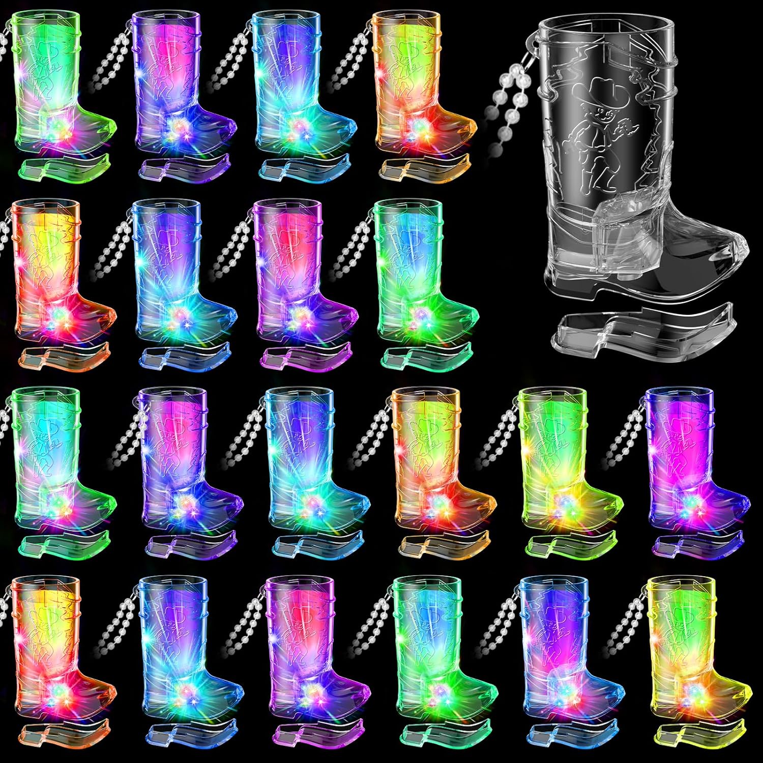 Light Up Shot Glasses Set of 24 Cowboy Boot Shot Glasses