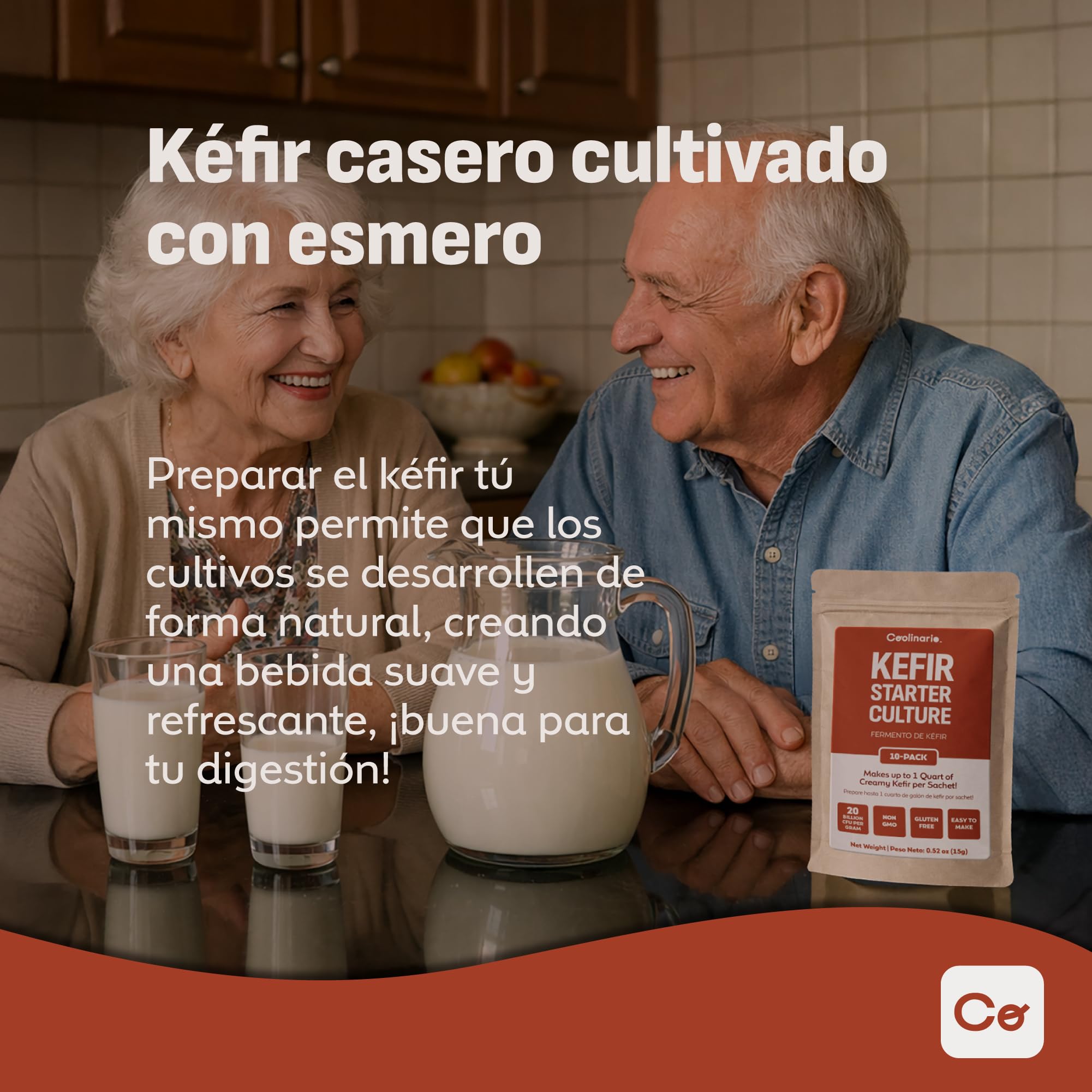 Coolinario Fermentos para Kéfir 5 Sobres 1.5g Cultivos Casero Probióticos Vivos Sin OGM Sin Conservantes Sin Gluten