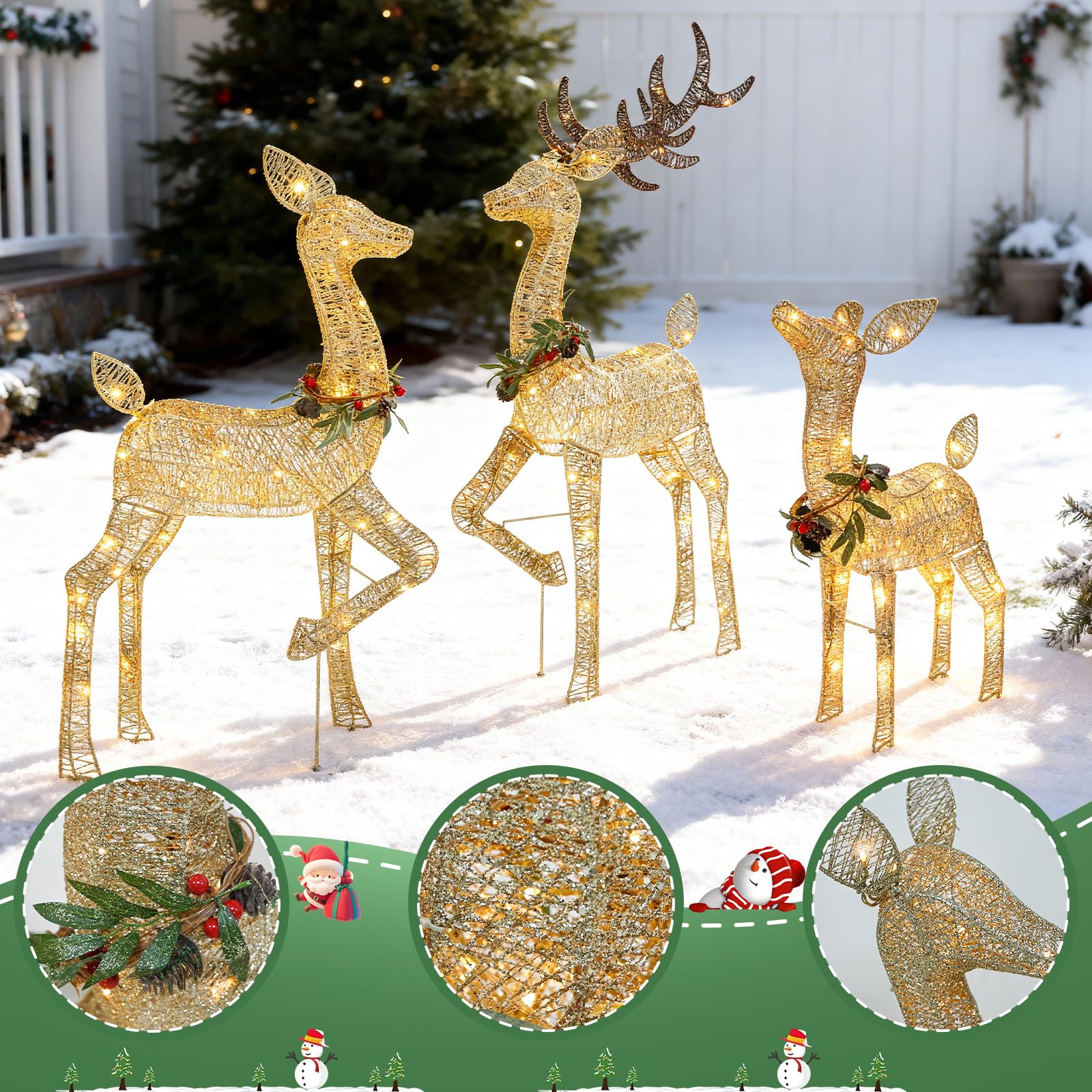 Weihnachten Hirsch Deko Set Echt 3D Weihnachten Rentier Haus mit LED Warmlicht 175 Festliche Atmosphäre Dekoration