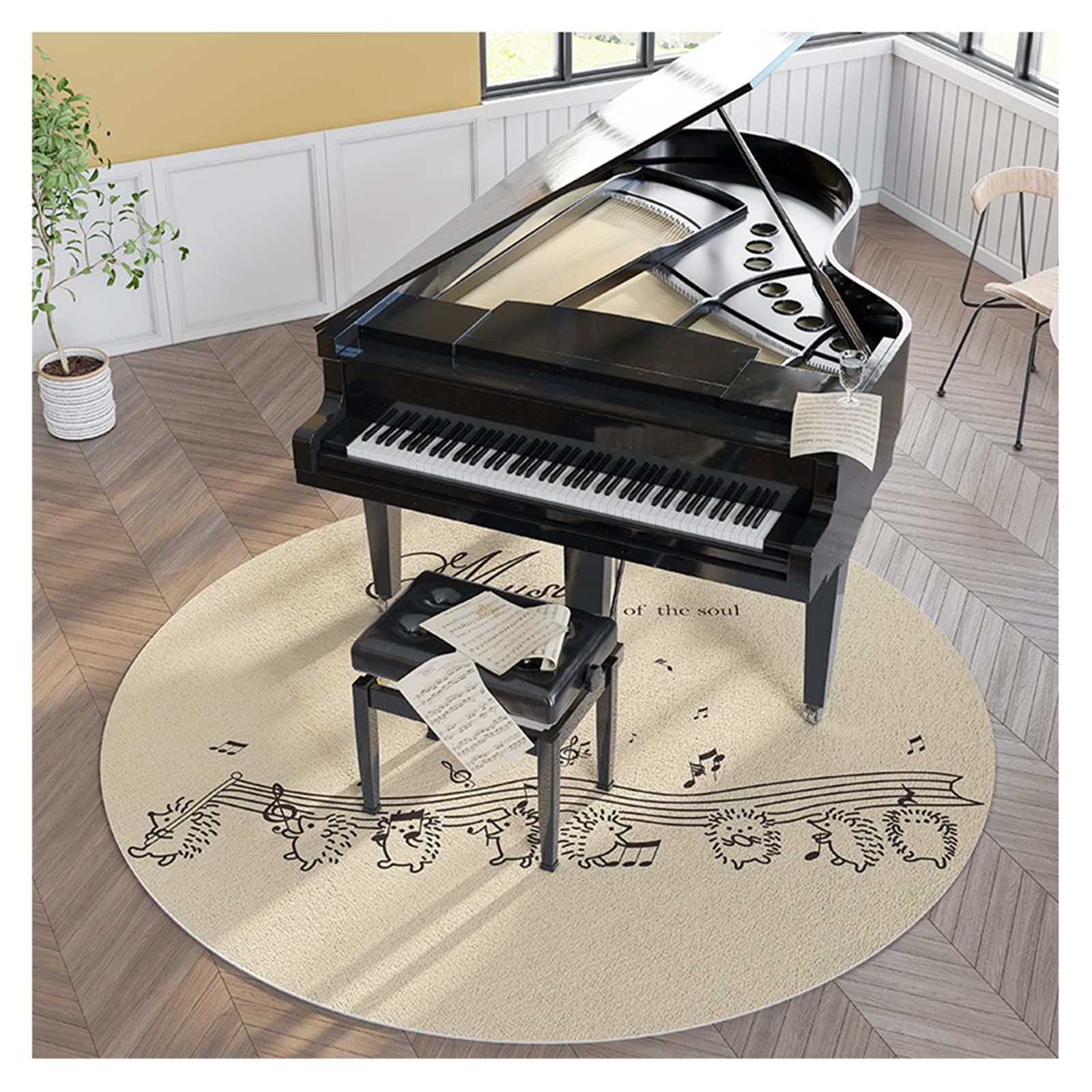 Tappeto Insonorizzante Fonoassorbente per Verticale Pianoforte, Pianoforte a Coda, Tappeto Isolante Acustico per Batteria, Tappeti Tondo Antiscivolo, Tappetino Insonorizzazione (Size:80 cm,Color:Y)