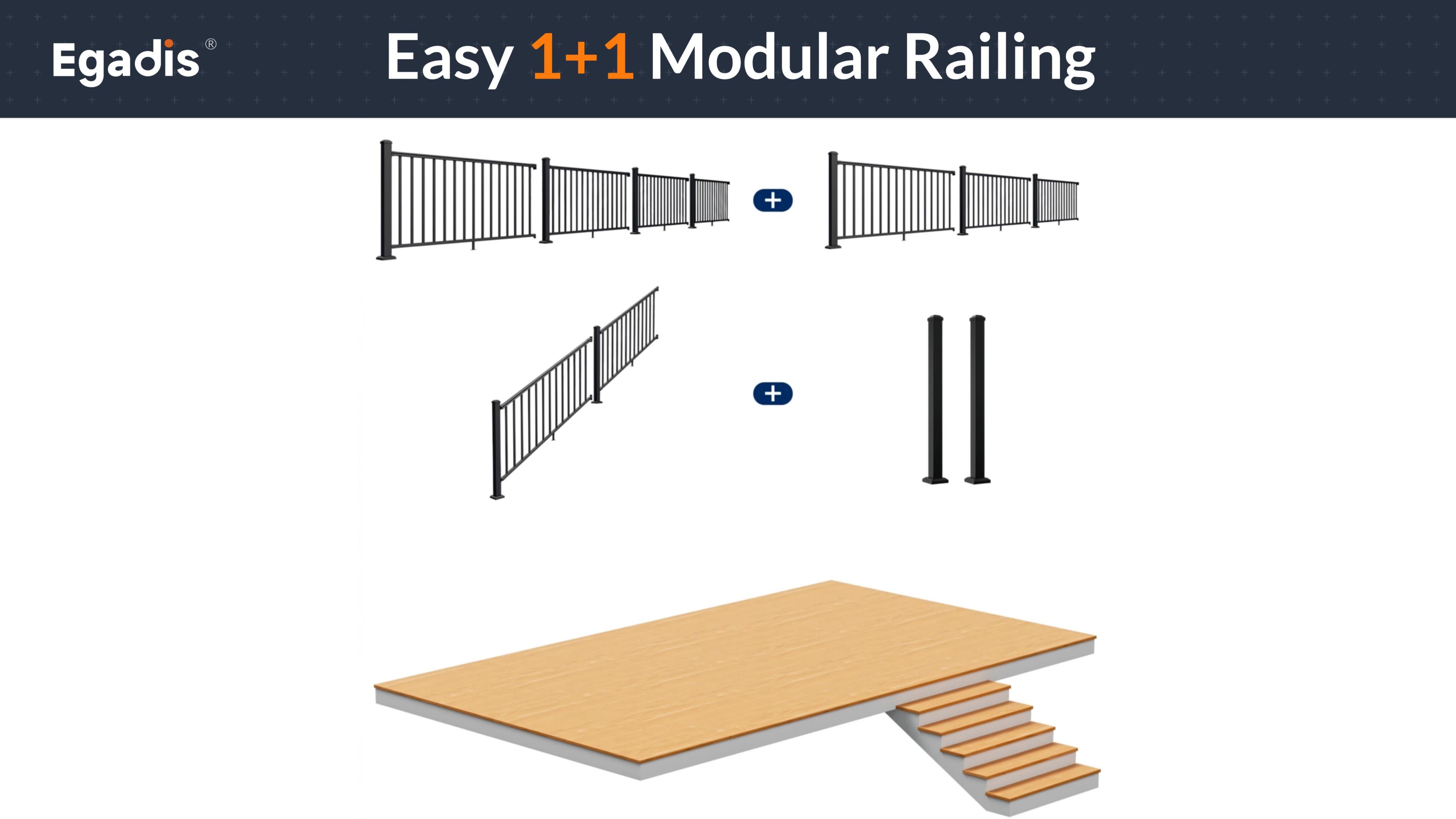 Image of Egadis 4 Pack Aluminum Adjustable Railing Bracket with Stair Foot, Deck Railing Bracket Connector, Black Textured AAMA 2604 Powder-Coat Finish Modular Rail System(Universal Brackets)