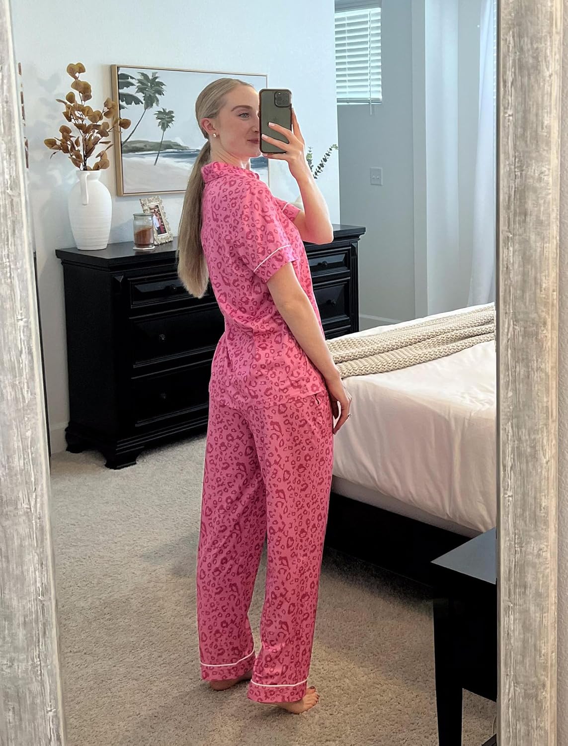 Ekouaer Womens Pajama Sets 2 Piece Button Down Short Sleeve Pjs Set Soft Lounge Set with Long Pants S-XXL - Image 4