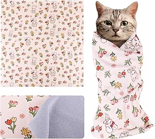 Cat Wrap for Cutting Nails and Grooming,Cat Restraint Wrap for Nail Clipping,Self-Adhesive Fabric Cat Swaddle Burrito Wrap for Nail Trimming (Rabbit Style)