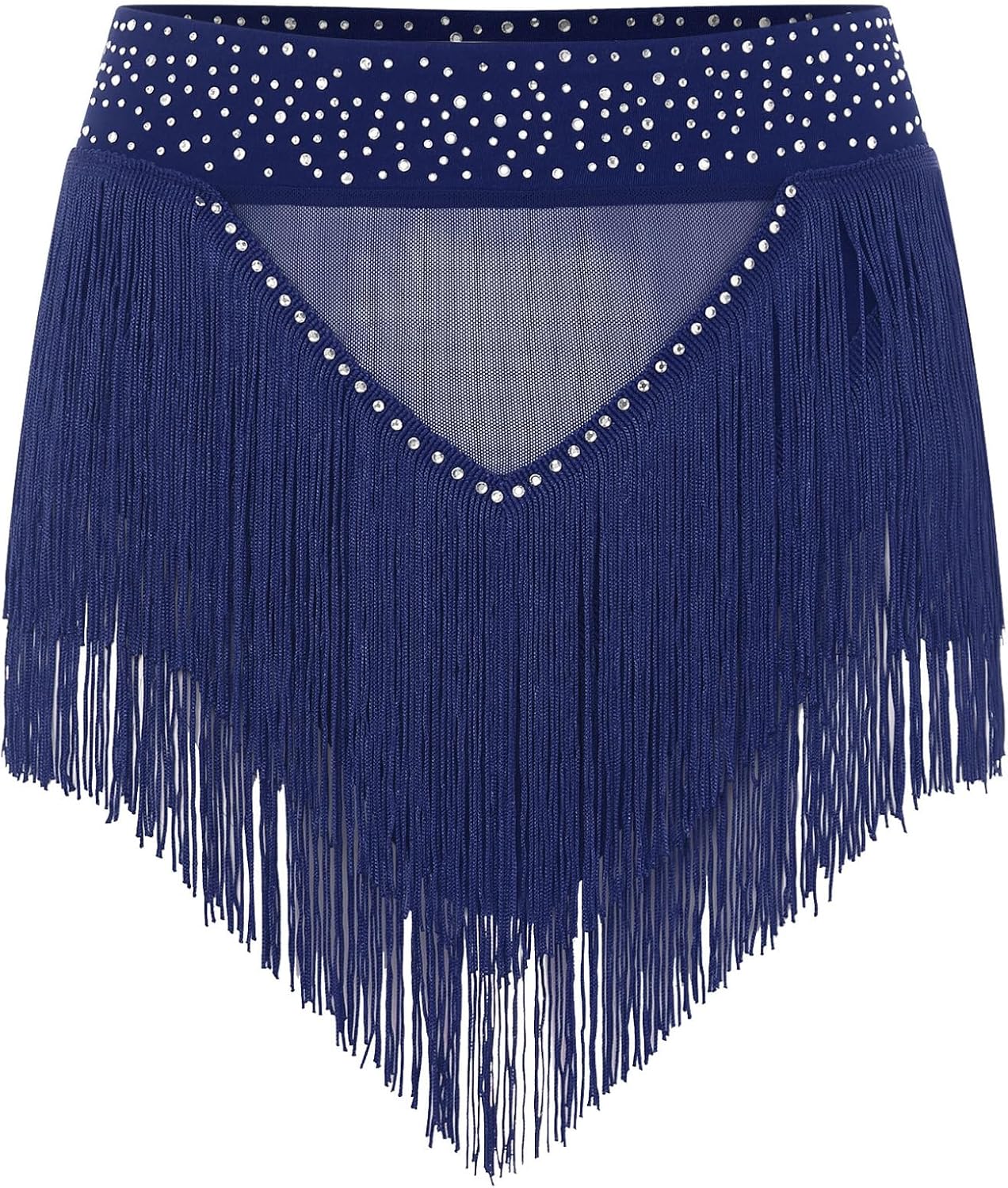 Hularka Women's Shiny Rhinestone High Waisted Tassel Shorts Belly Dance Fringe Shorts Bottoms